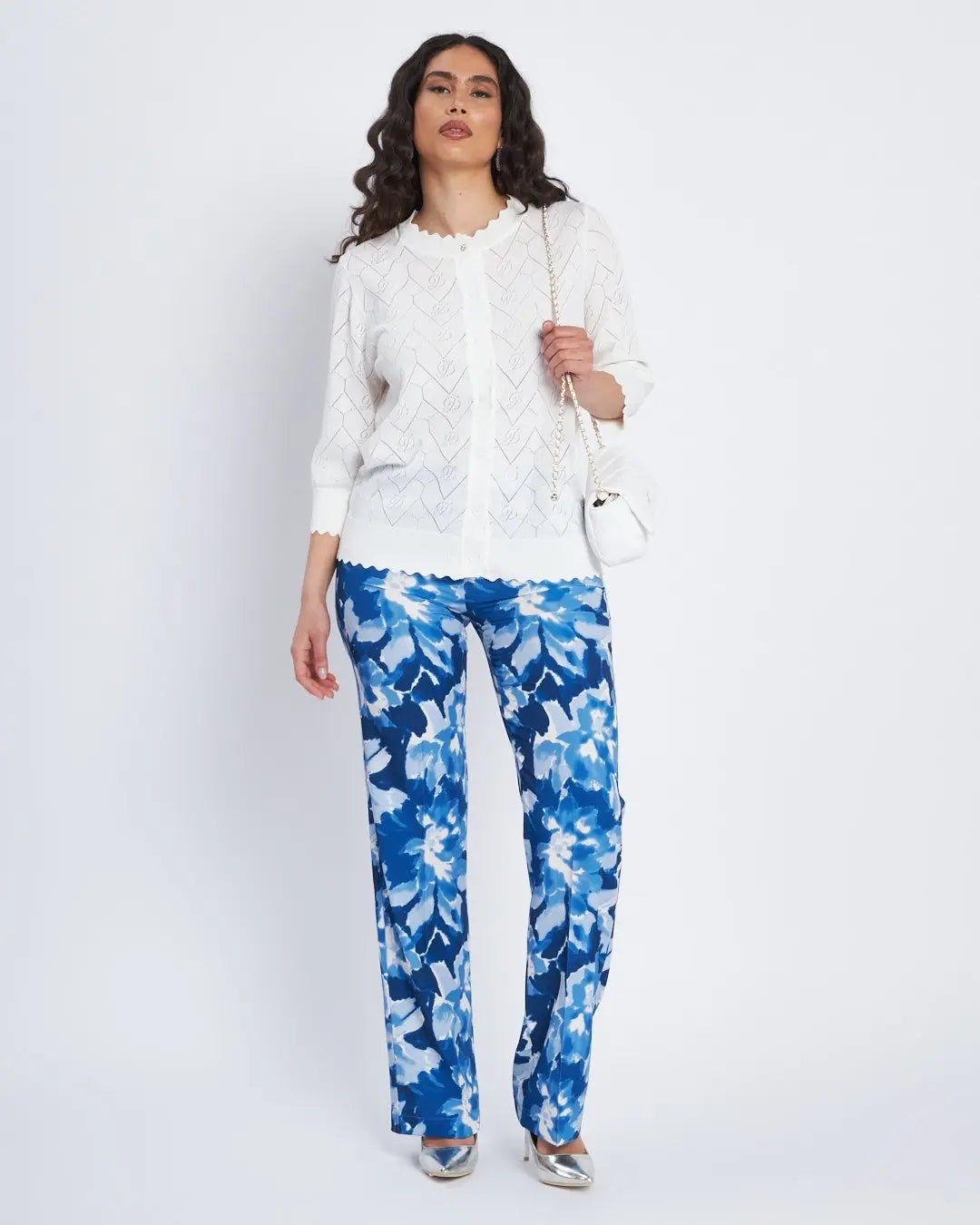 Maglia con texture a trafori e bottoni frontali BIANCO DORABELLA