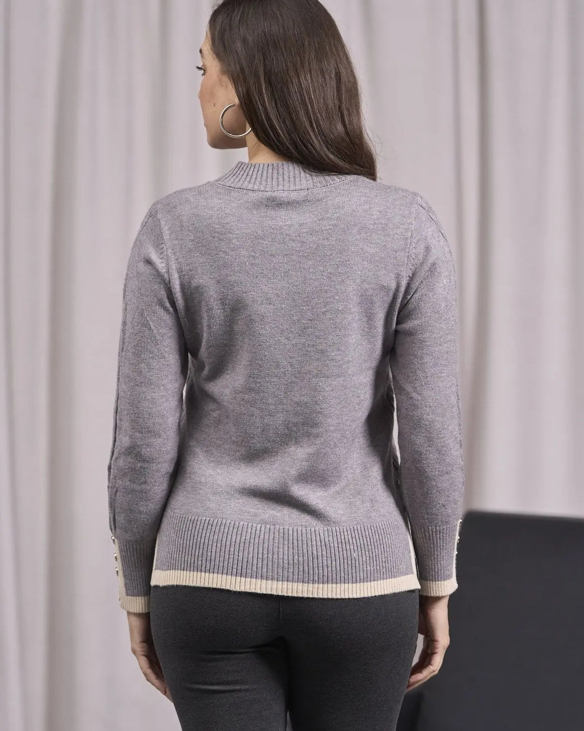 Maglia con trecce, spacchi e orli a contrasto GRIGIO DORABELLA