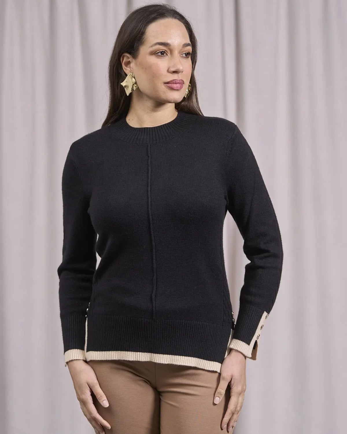 Maglia con trecce, spacchi e orli a contrasto NERO DORABELLA