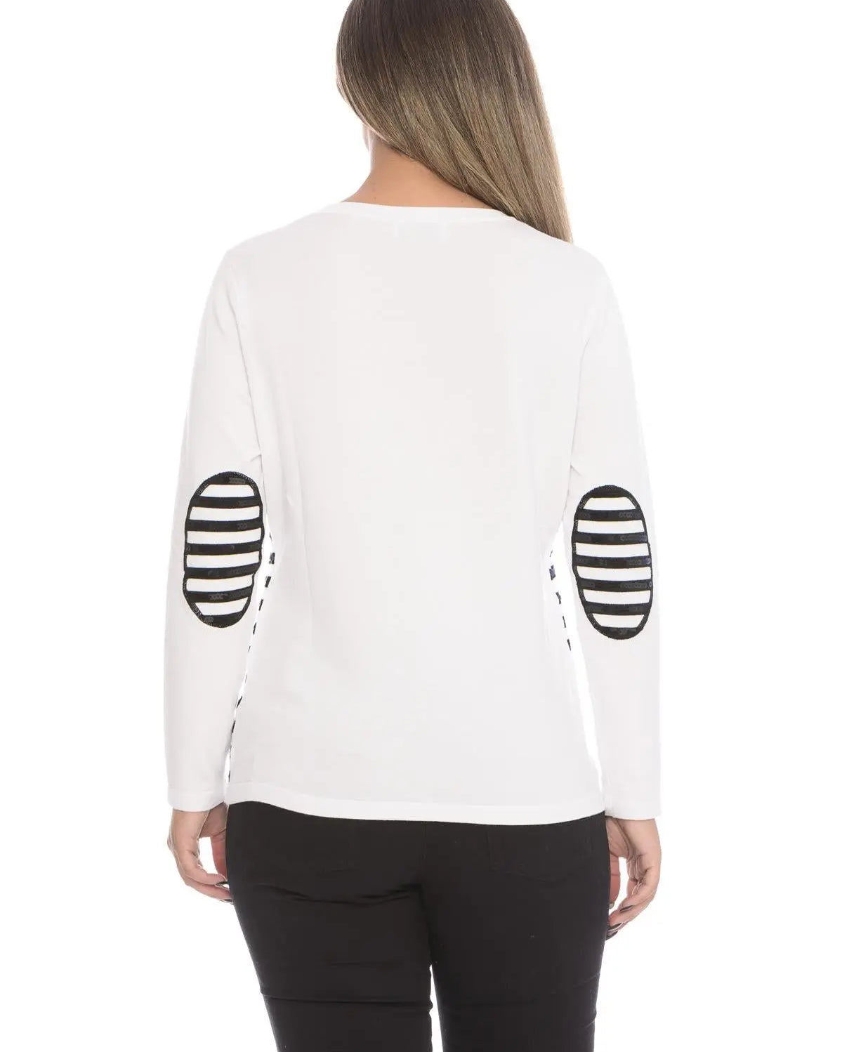 Maglia fantasia a righe e paillettes BLACK-OFF WHITE DORABELLA