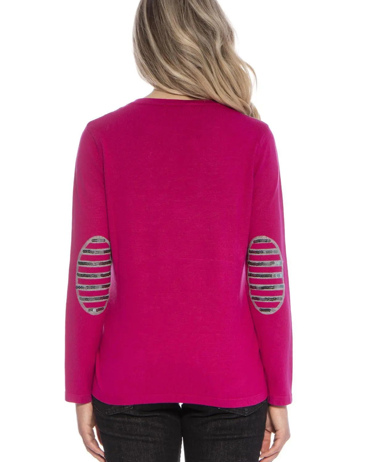 Maglia fantasia a righe e paillettes LIGHT GREY-FUXIA DORABELLA