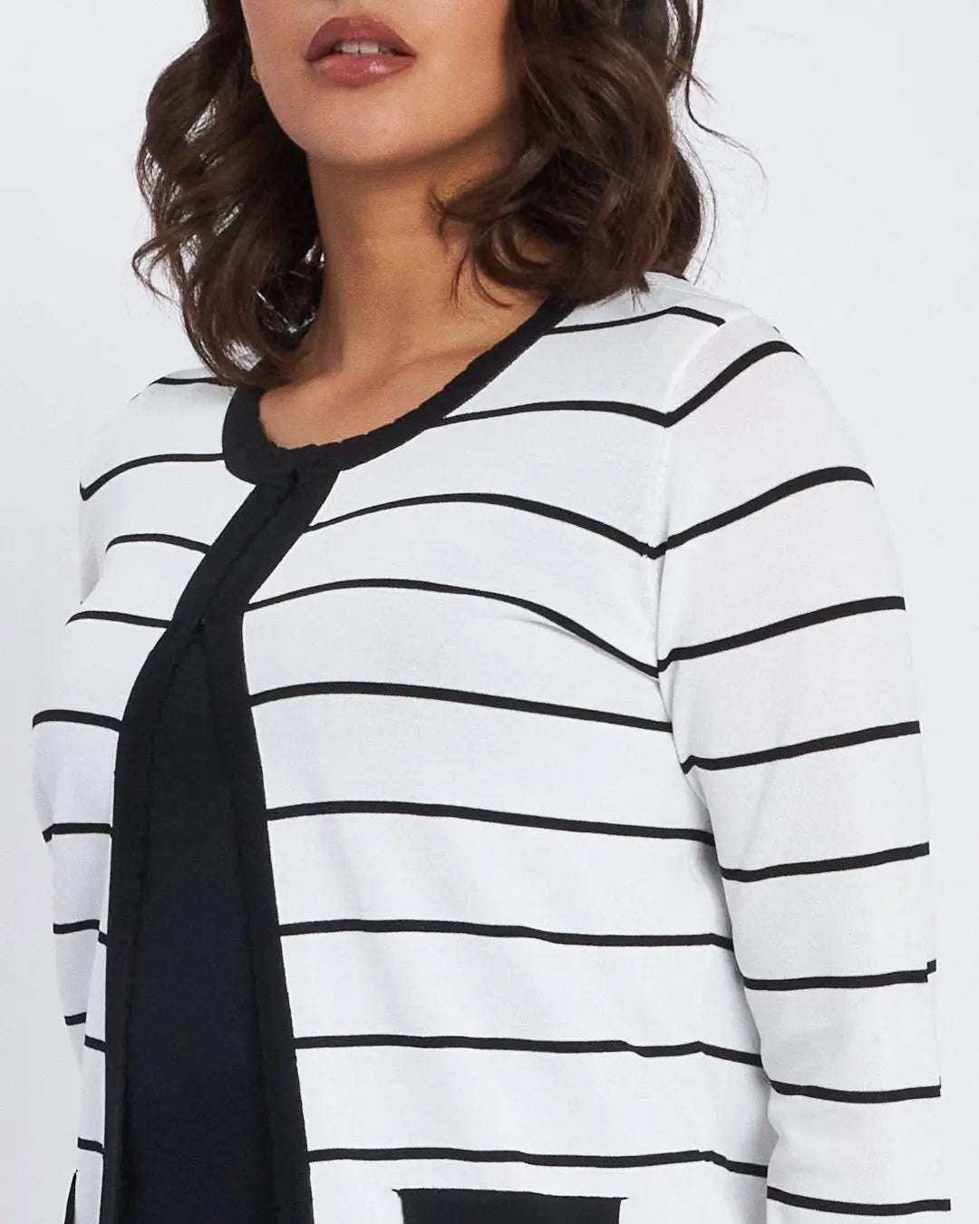 Maglia finto twin set a righe con pattine e ganci NERO DORABELLA