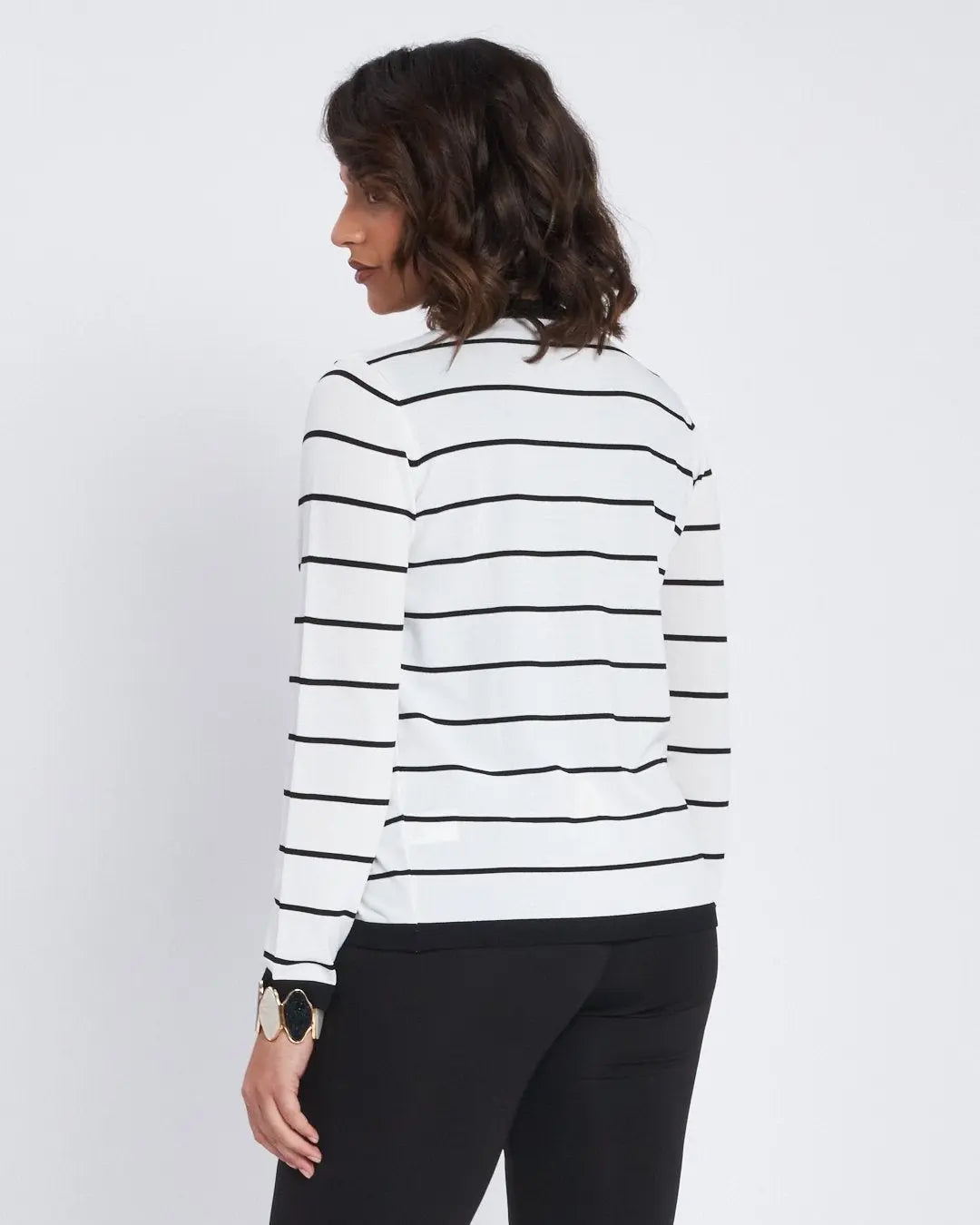 Maglia finto twin set a righe con pattine e ganci NERO DORABELLA