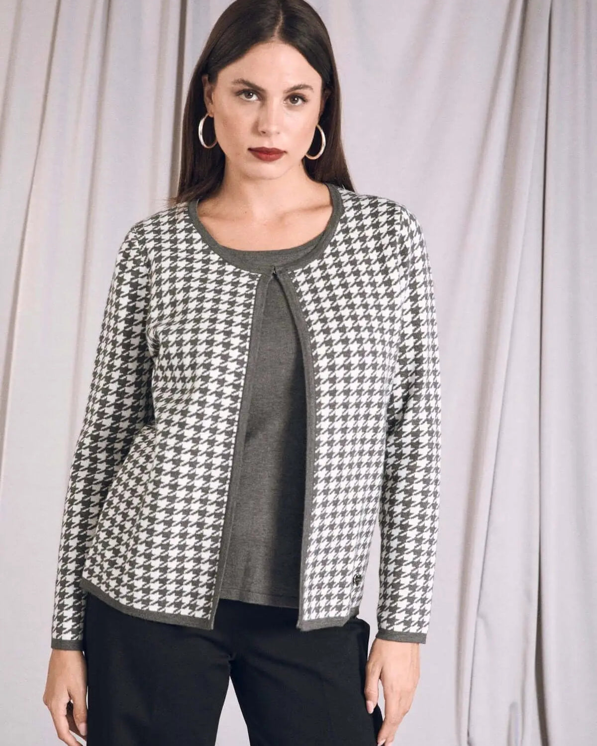 Maglia finto twinset con fantasia pied de poule GRIGIO MEDIO DORABELLA