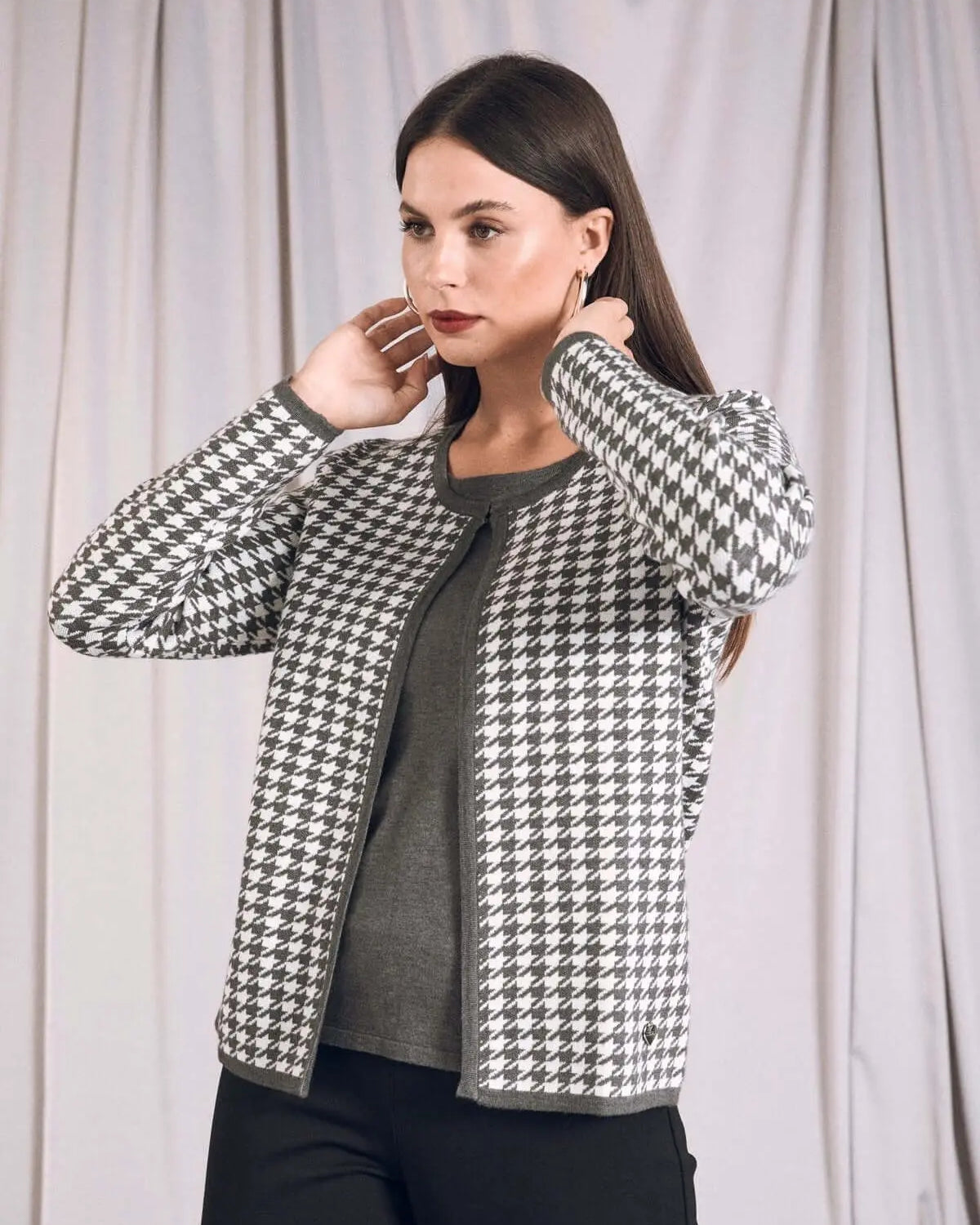 Maglia finto twinset con fantasia pied de poule GRIGIO MEDIO DORABELLA