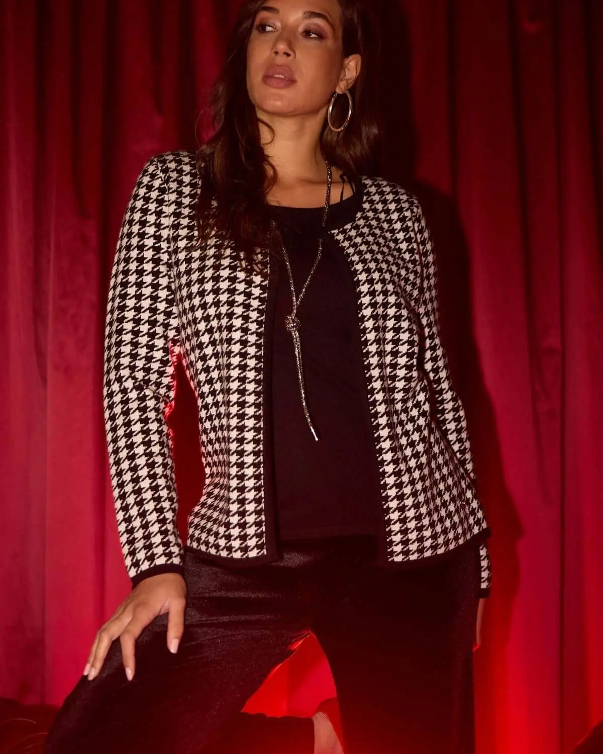 Maglia finto twinset con fantasia pied de poule NERO DORABELLA