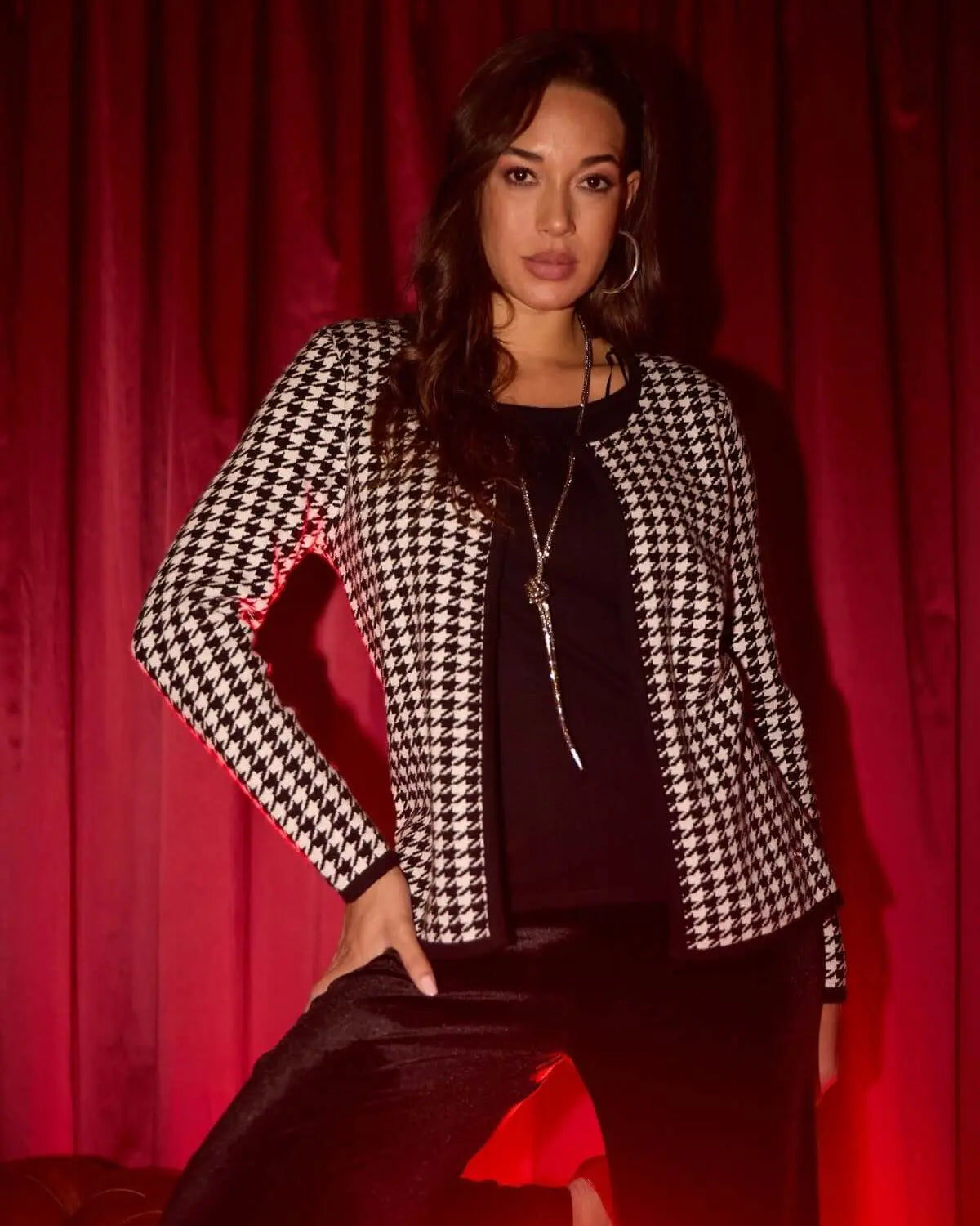 Maglia finto twinset con fantasia pied de poule NERO DORABELLA