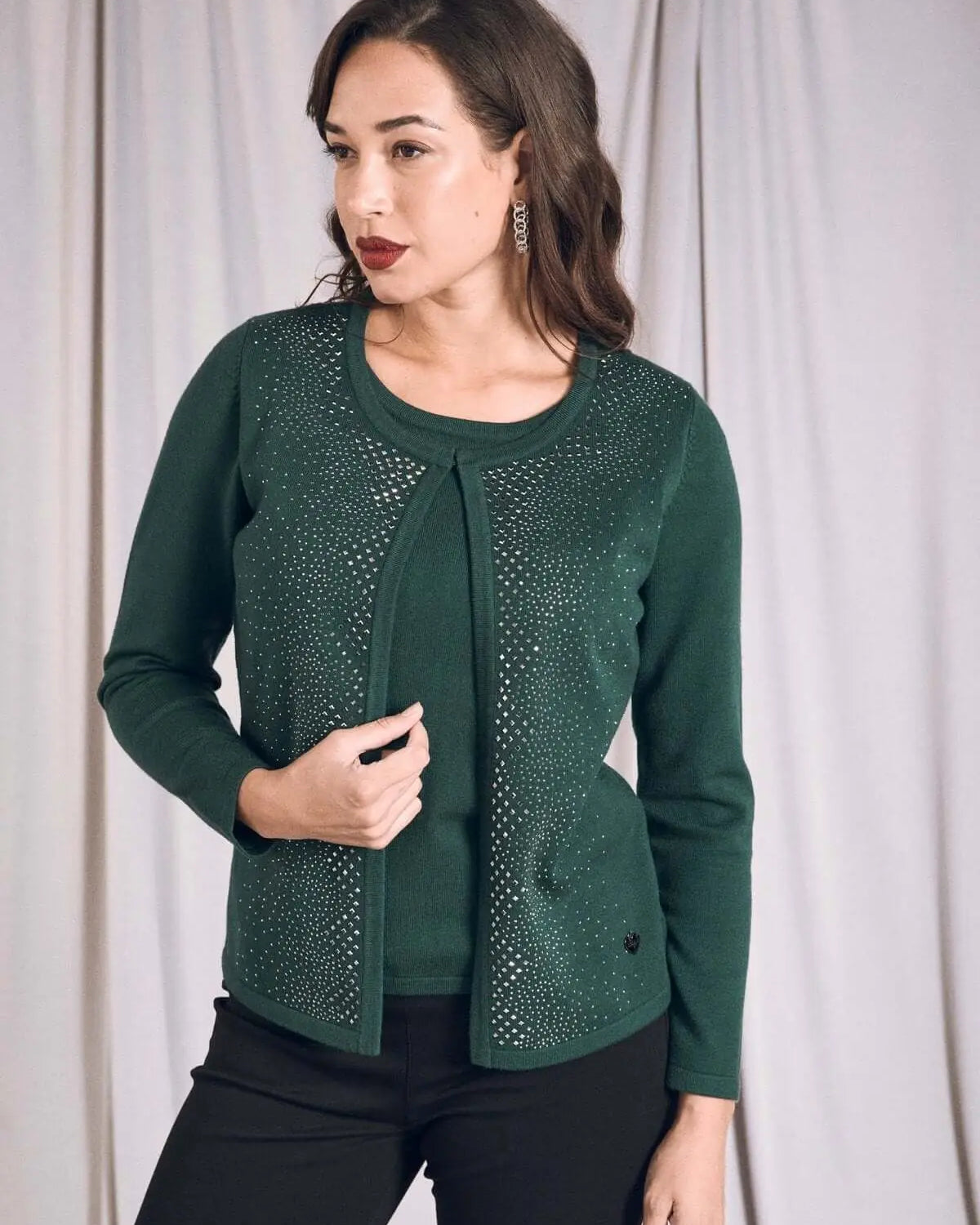 Maglia finto twinset con strass frontali FORESTA DORABELLA