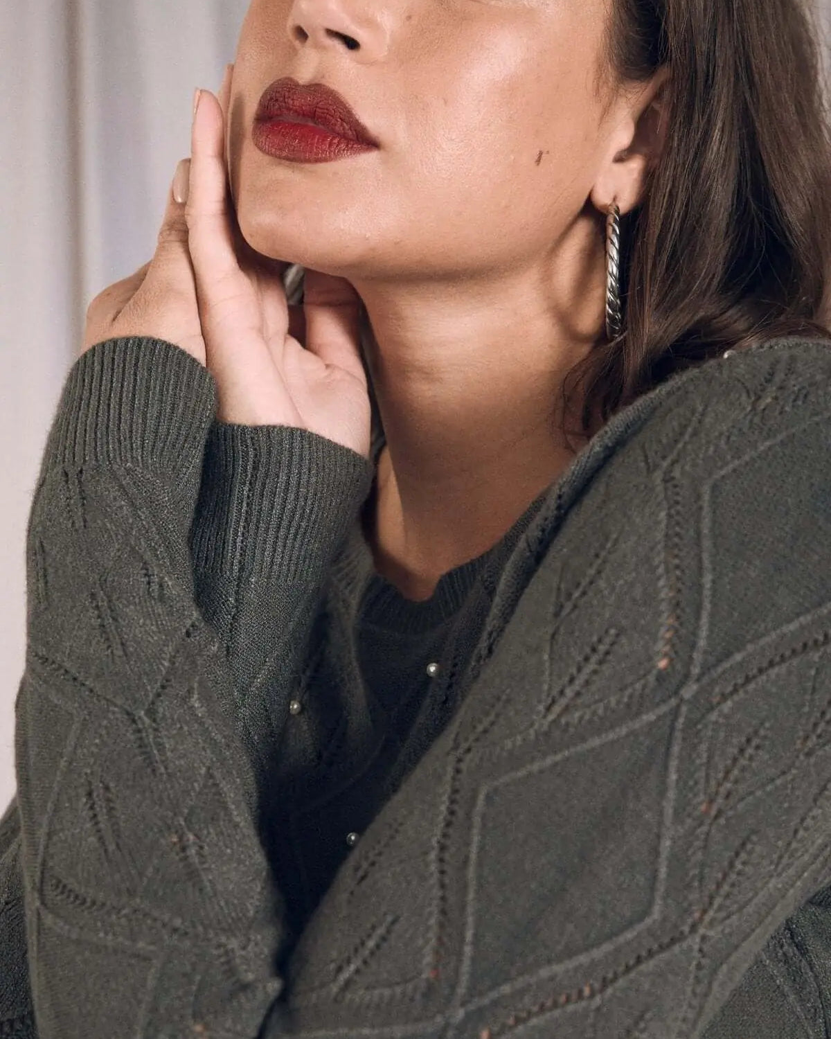 Maglia girocollo a motivo rombi e perle applicate PIOMBO DORABELLA