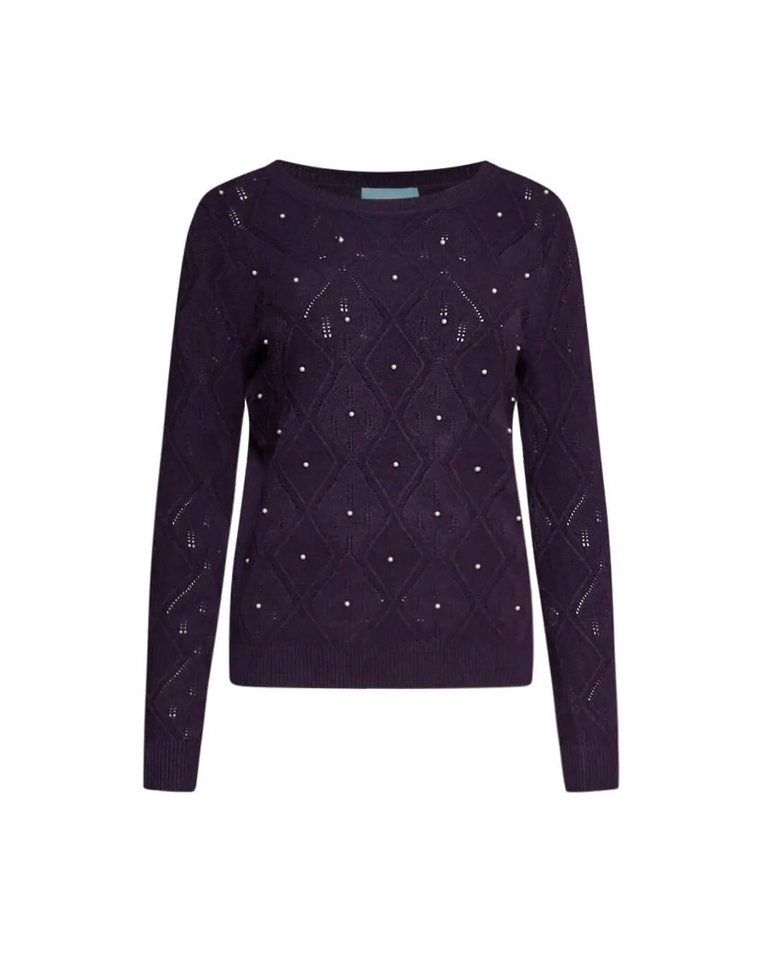Maglia girocollo a motivo rombi e perle applicate PRUGNA DORABELLA