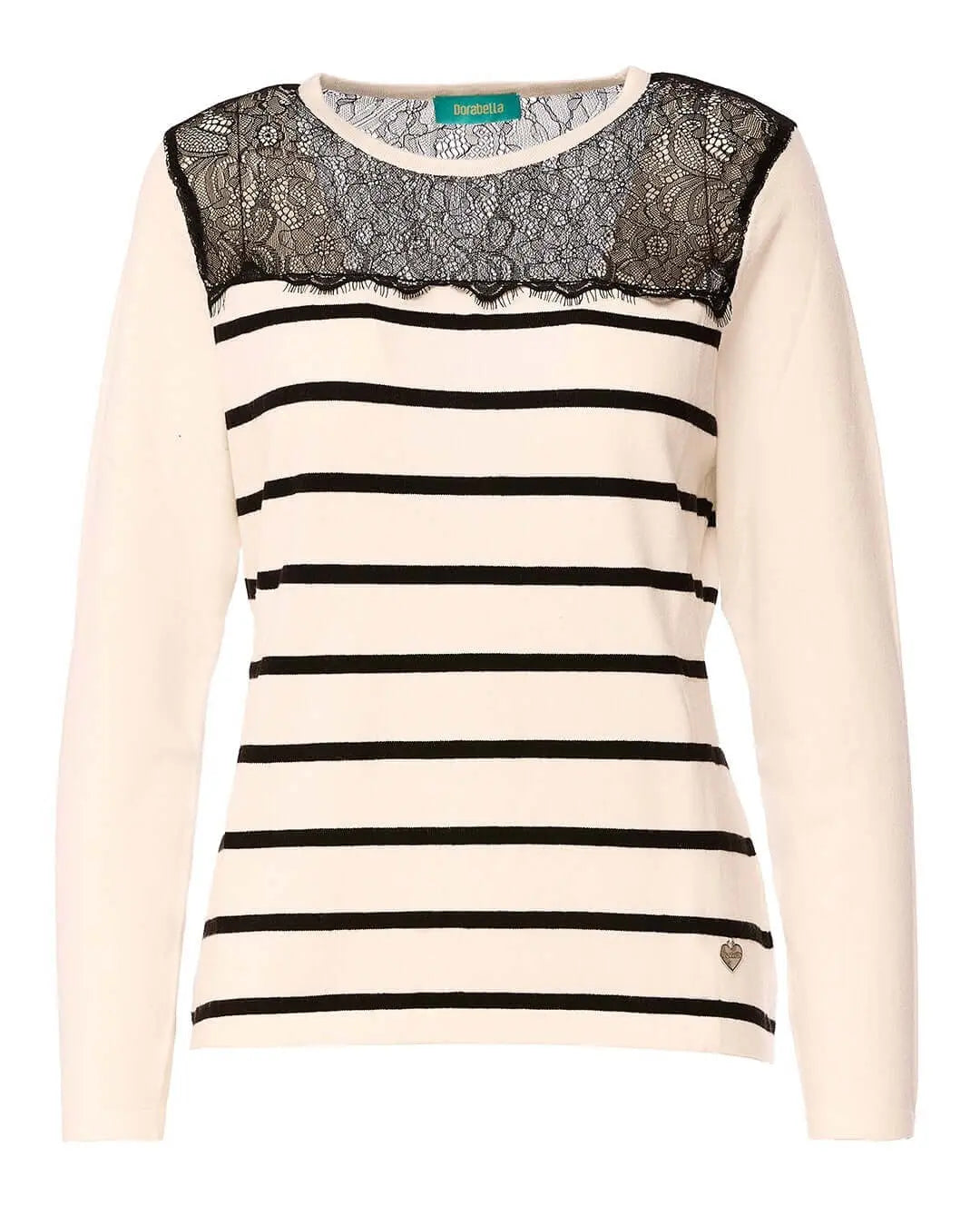 Maglia girocollo a righe bicolor con pizzo OFF WHITE DORABELLA