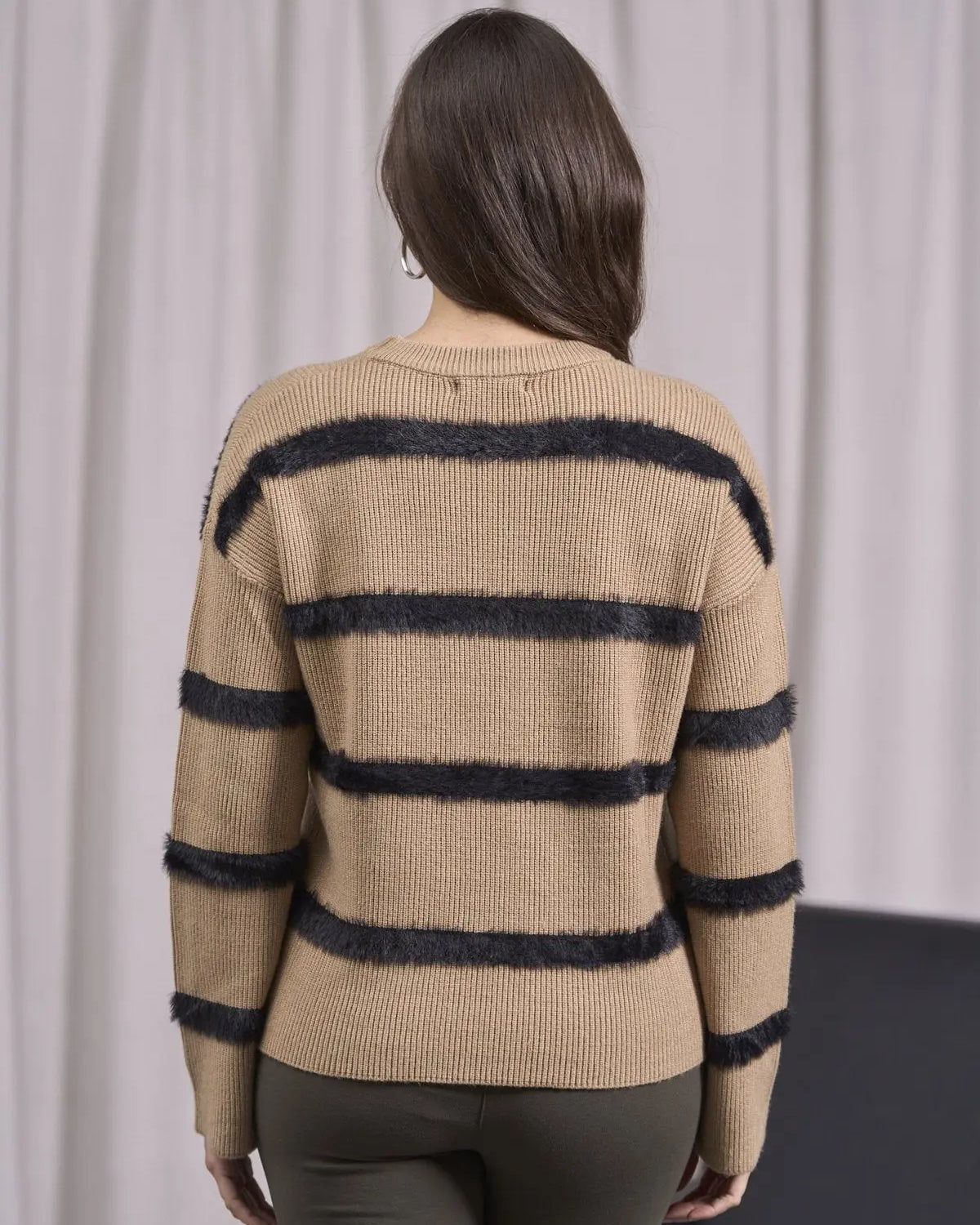 Maglia girocollo a righe con costine CAMMELLO DORABELLA