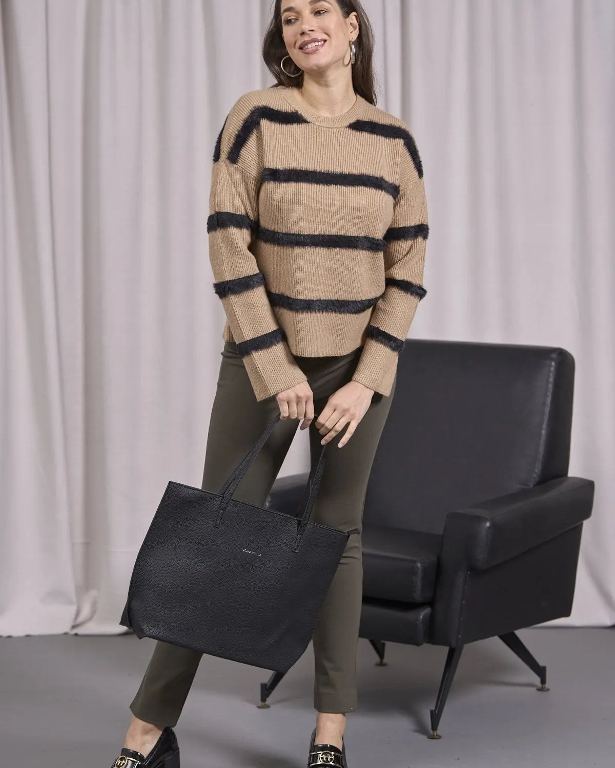 Maglia girocollo a righe con costine CAMMELLO DORABELLA