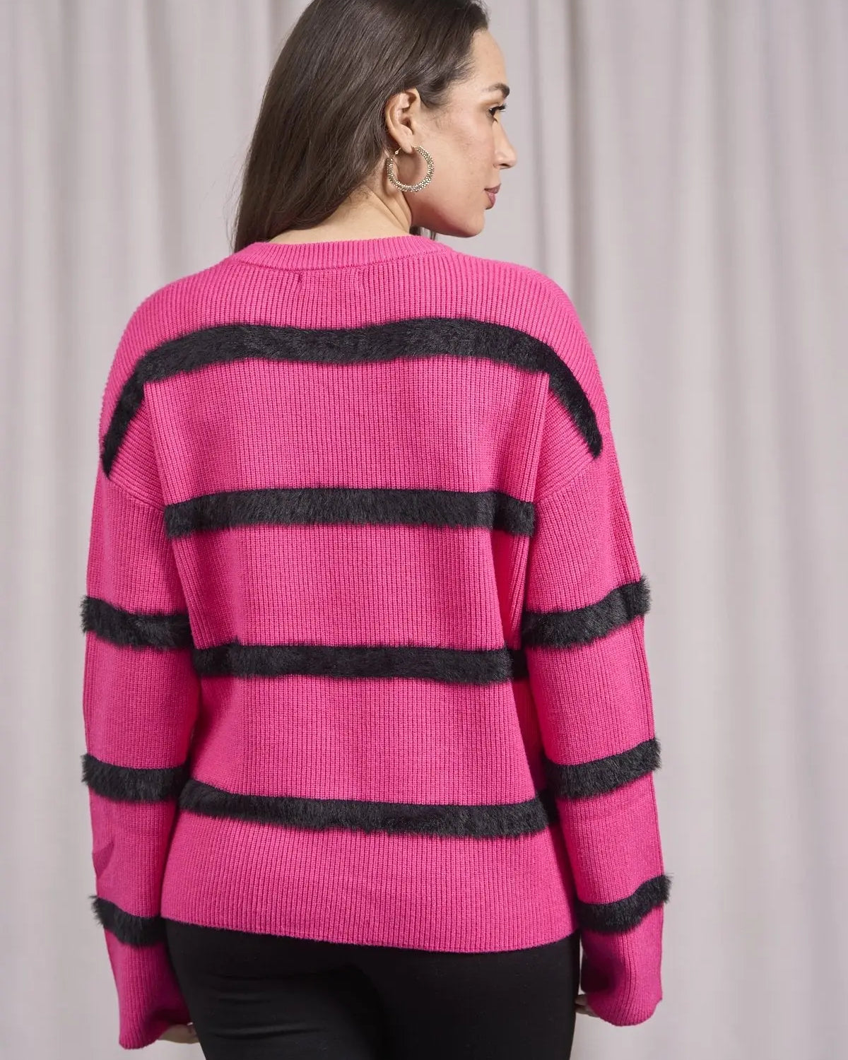 Maglia girocollo a righe con costine FUXIA DORABELLA