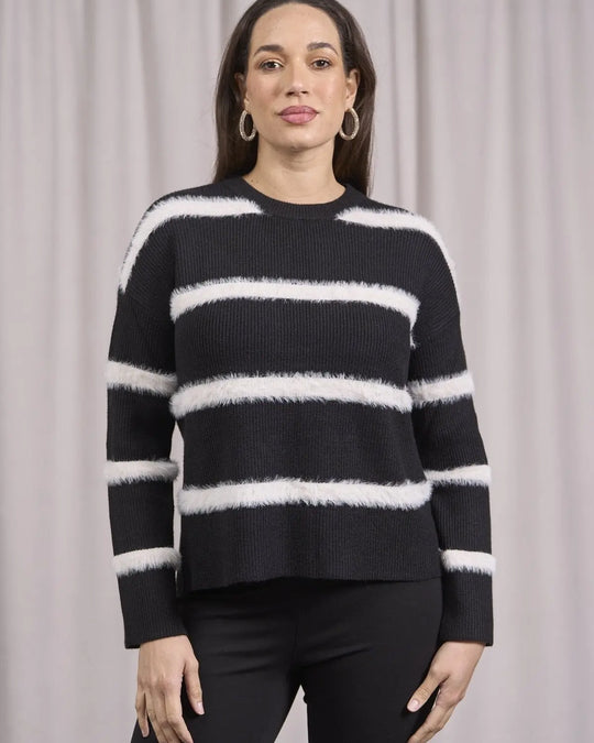 Maglia girocollo a righe con costine NERO DORABELLA