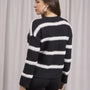 Maglia girocollo a righe con costine NERO DORABELLA