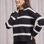 Maglia girocollo a righe con costine NERO DORABELLA