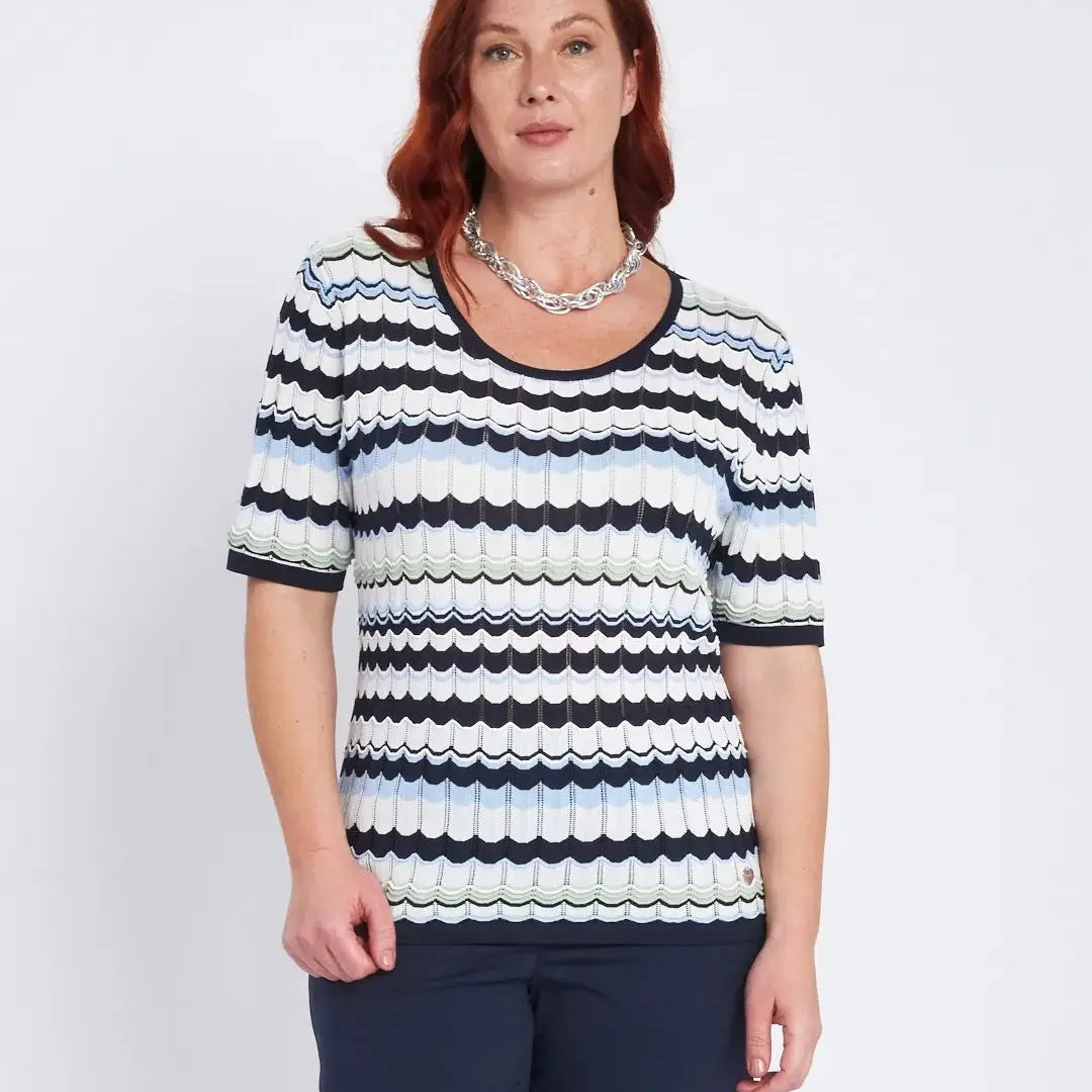Maglia girocollo a righe ondulate con trafori BLU DORABELLA PIU' XXXL-49