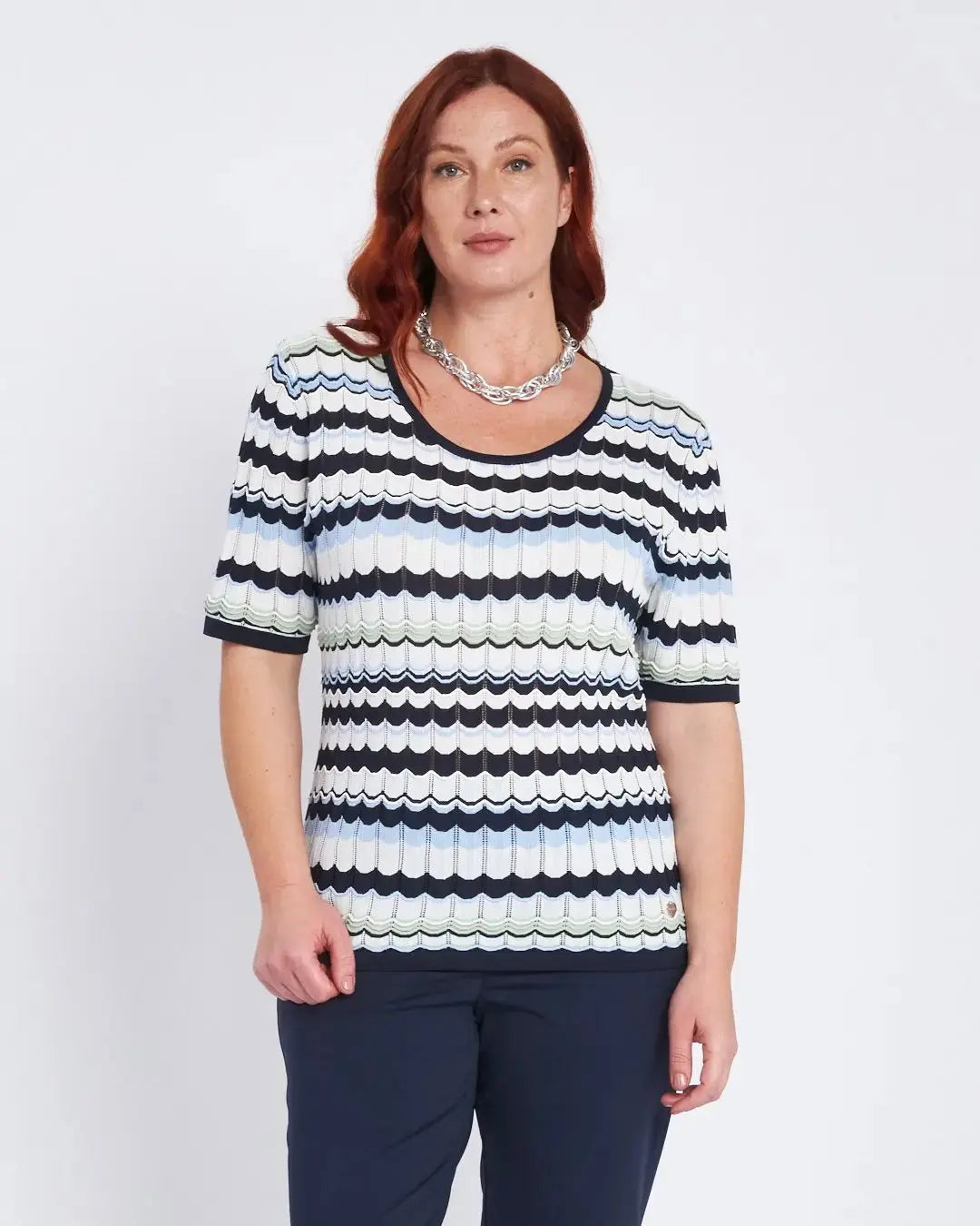 Maglia girocollo a righe ondulate con trafori BLU DORABELLA PIU' XXXL-49
