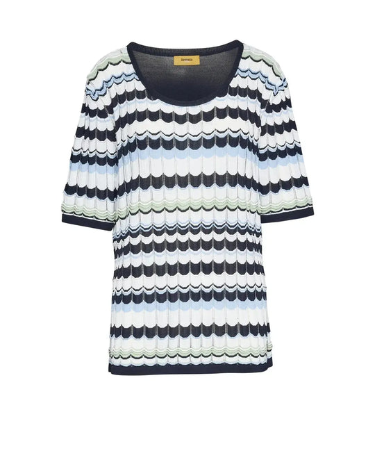 Maglia girocollo a righe ondulate con trafori BLU DORABELLA PIU'