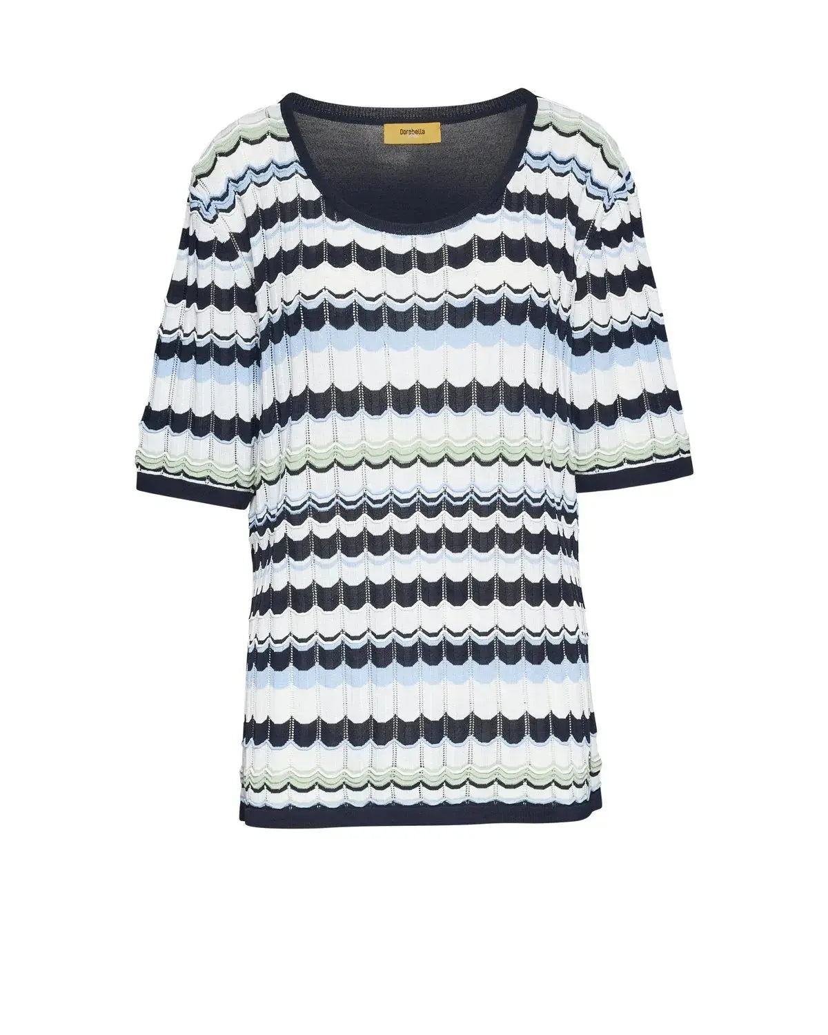 Maglia girocollo a righe ondulate con trafori BLU DORABELLA PIU'