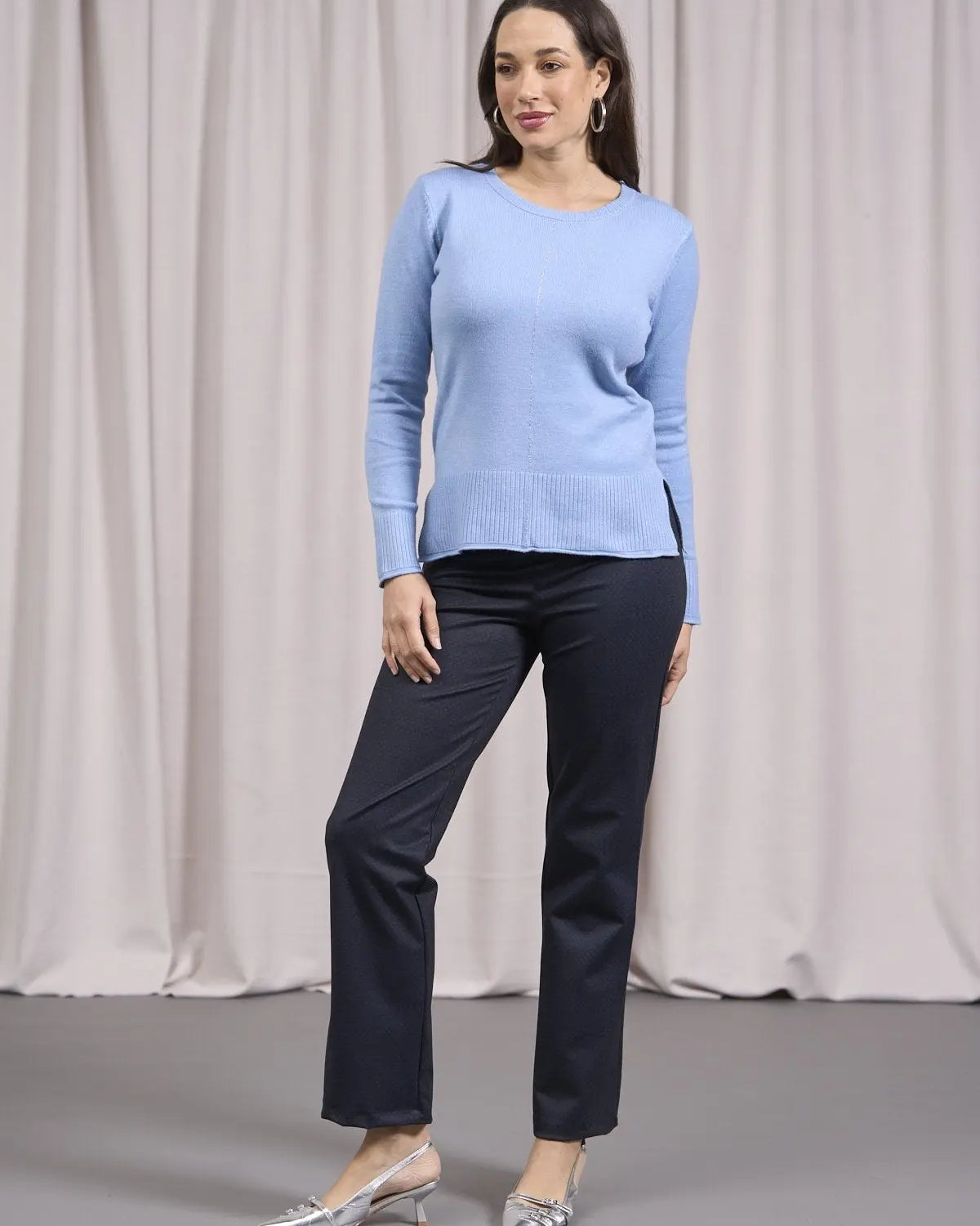 Maglia girocollo a taglio vivo con spacchi e coste CIELO DORABELLA