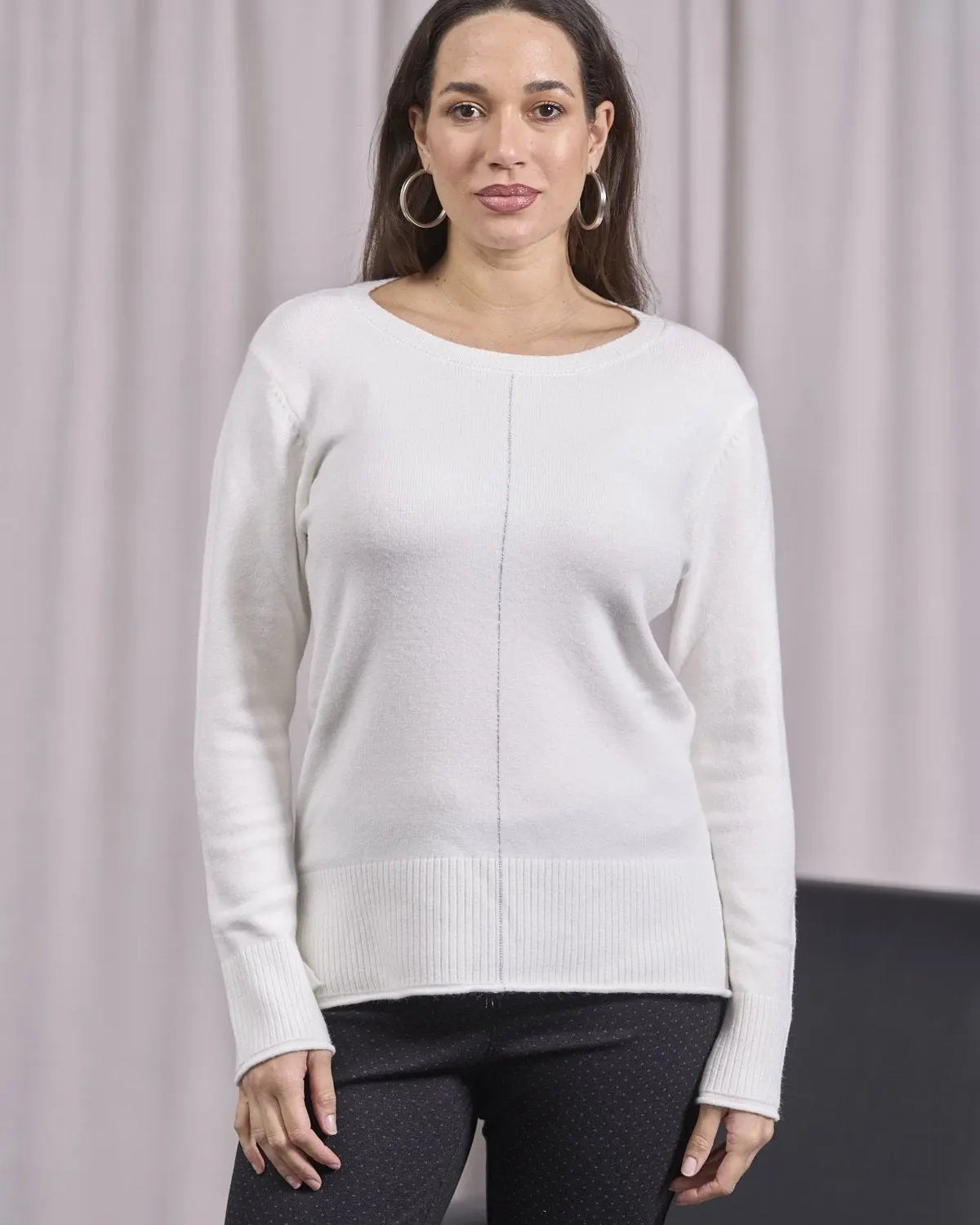 Maglia girocollo a taglio vivo con spacchi e coste PANNA DORABELLA