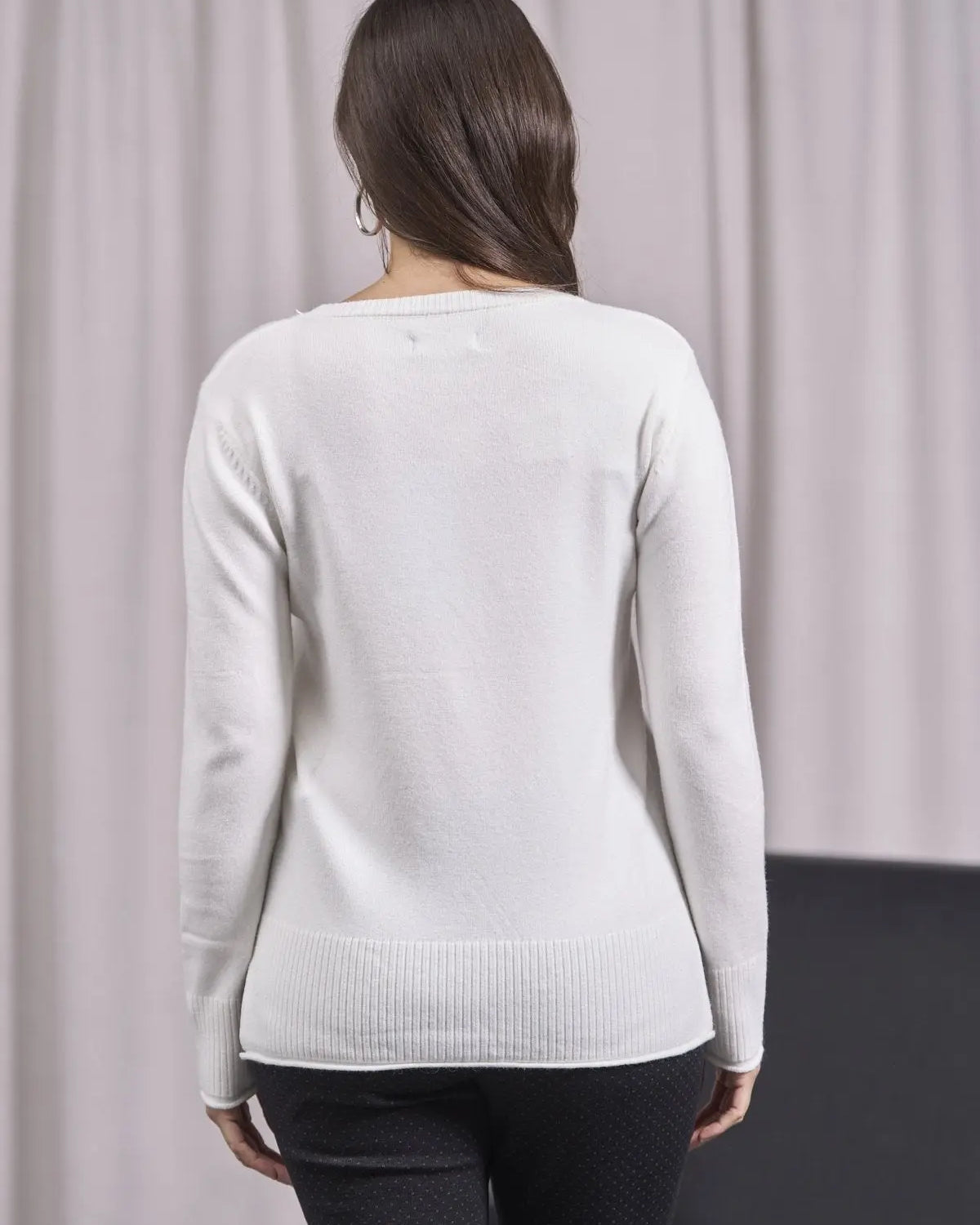 Maglia girocollo a taglio vivo con spacchi e coste PANNA DORABELLA