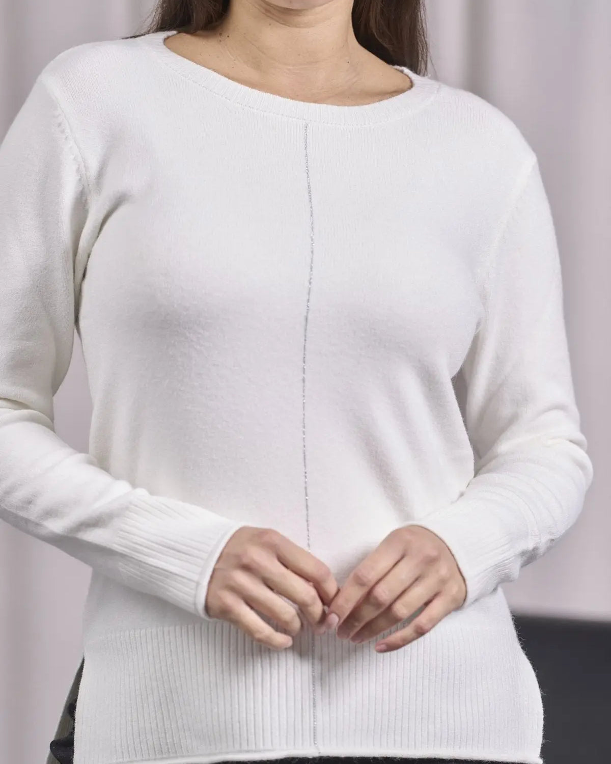 Maglia girocollo a taglio vivo con spacchi e coste PANNA DORABELLA