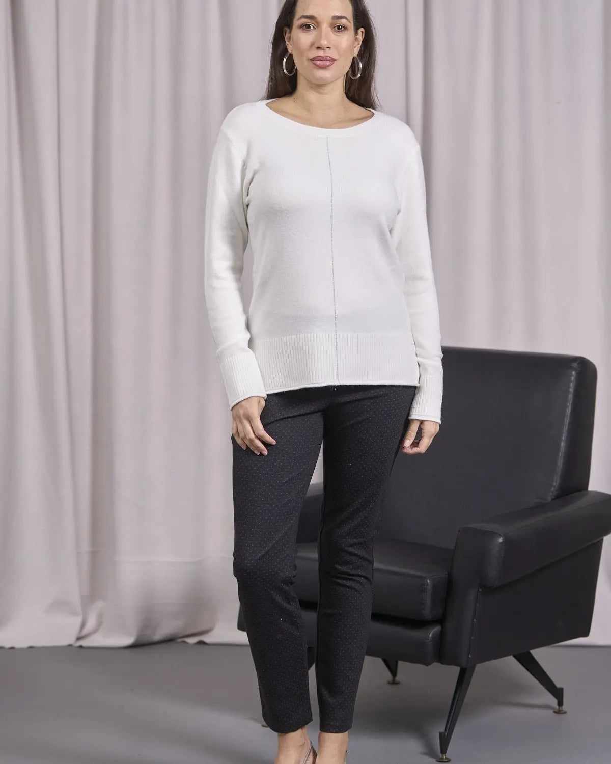 Maglia girocollo a taglio vivo con spacchi e coste PANNA DORABELLA