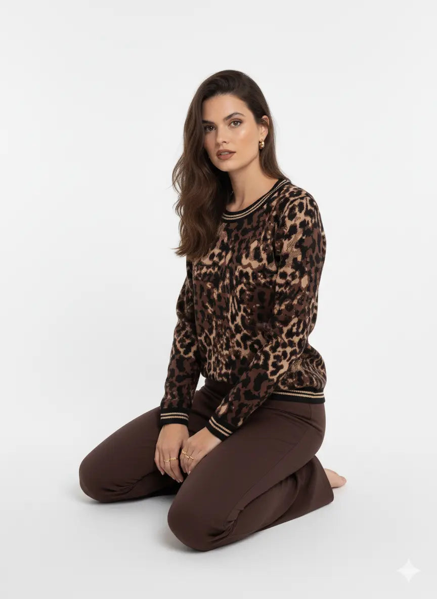 Maglia girocollo animalier DORABELLA