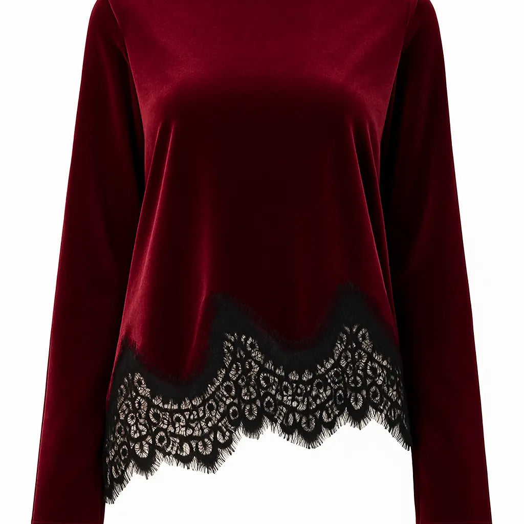 Maglia girocollo asimmetrica con inserti in pizzo IRONICA Taglia unica (44/46 o M/L) / Bordeaux