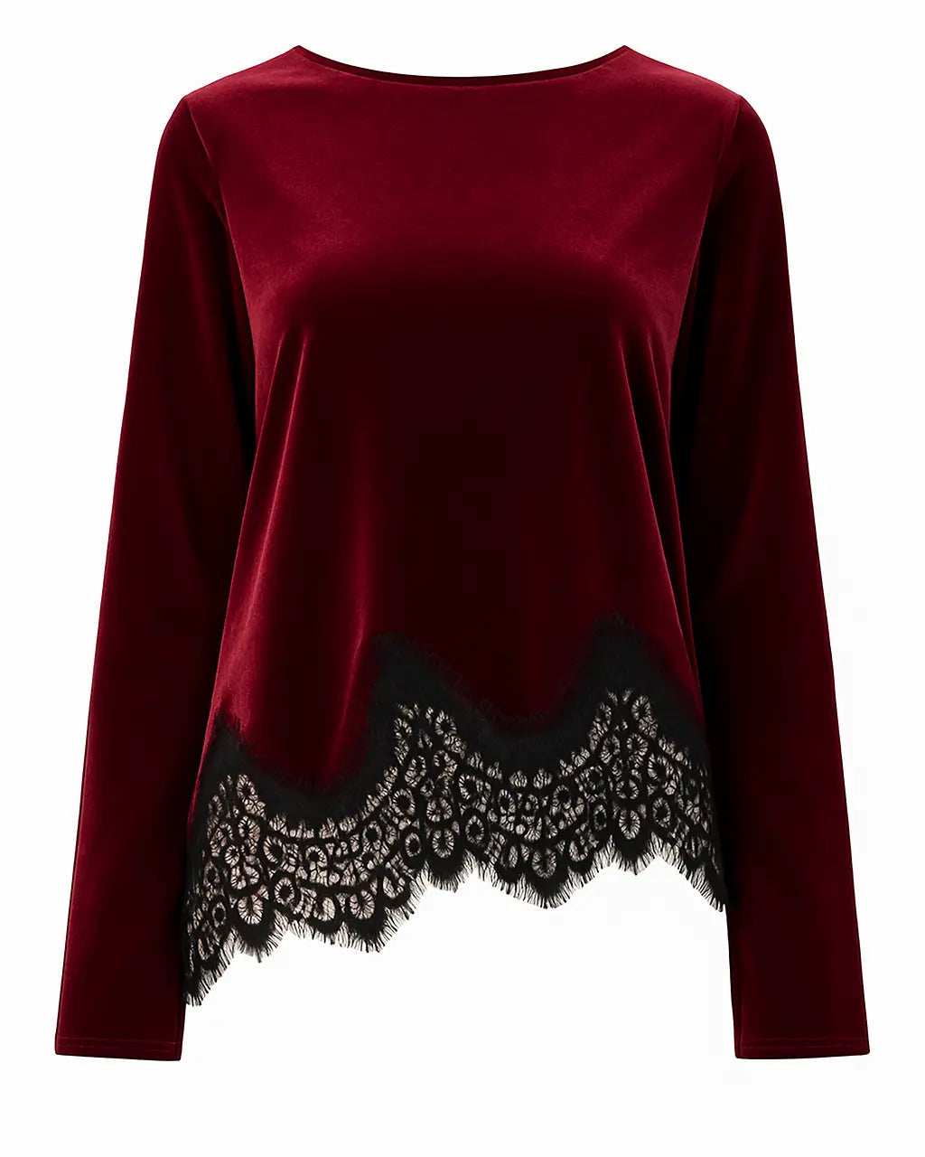 Maglia girocollo asimmetrica con inserti in pizzo IRONICA Taglia unica (44/46 o M/L) / Bordeaux