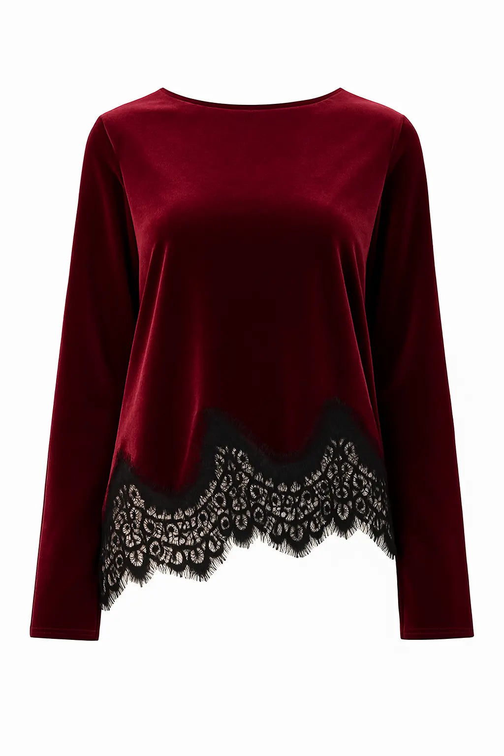 Maglia girocollo asimmetrica con inserti in pizzo IRONICA Taglia unica (44/46 o M/L) / Bordeaux