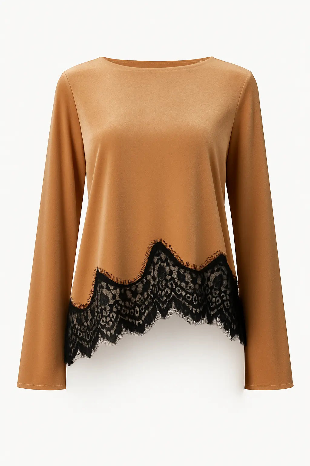 Maglia girocollo asimmetrica con inserti in pizzo IRONICA Taglia unica (44/46 o M/L) / cammello