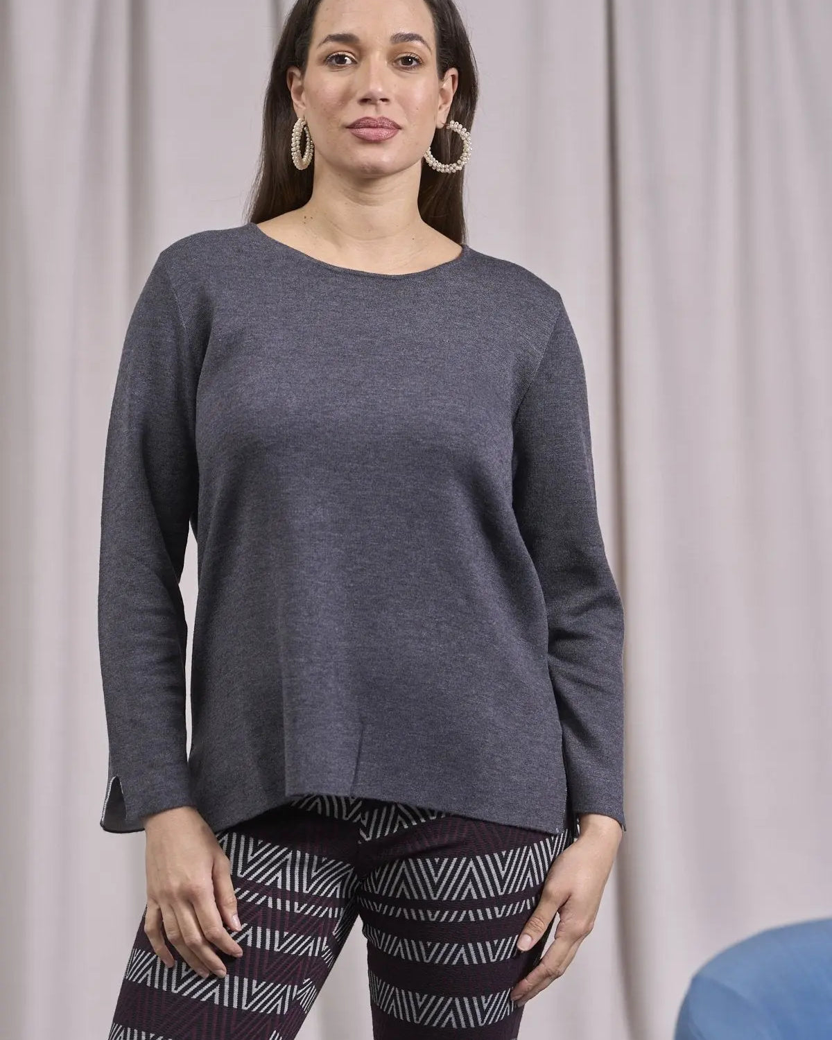 Maglia girocollo bicolor con spacchi ANTRACITE IRONICA