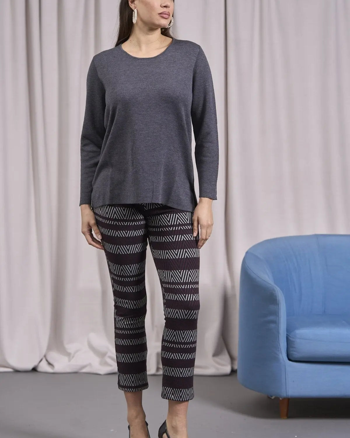 Maglia girocollo bicolor con spacchi ANTRACITE IRONICA