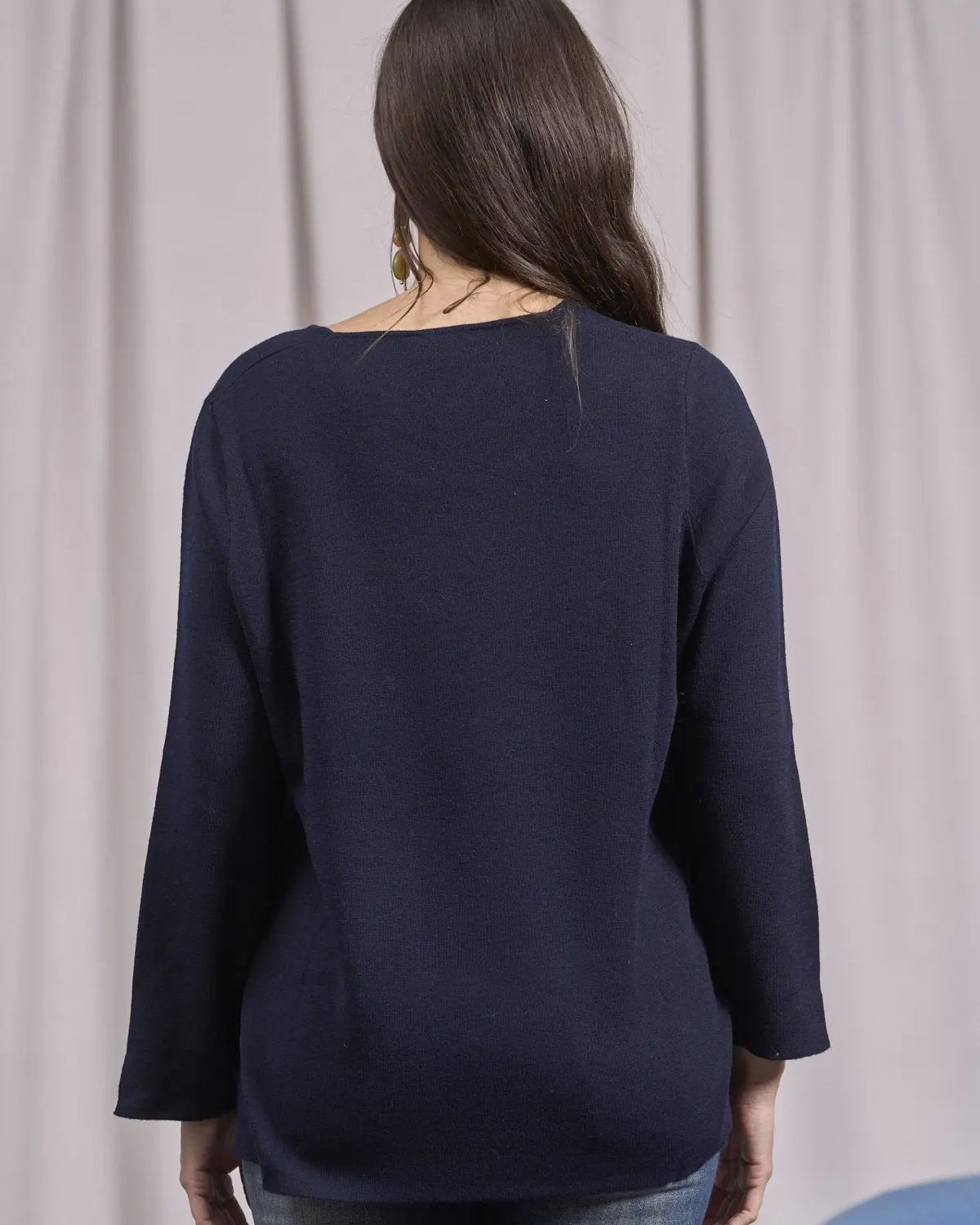 Maglia girocollo bicolor con spacchi BLU IRONICA