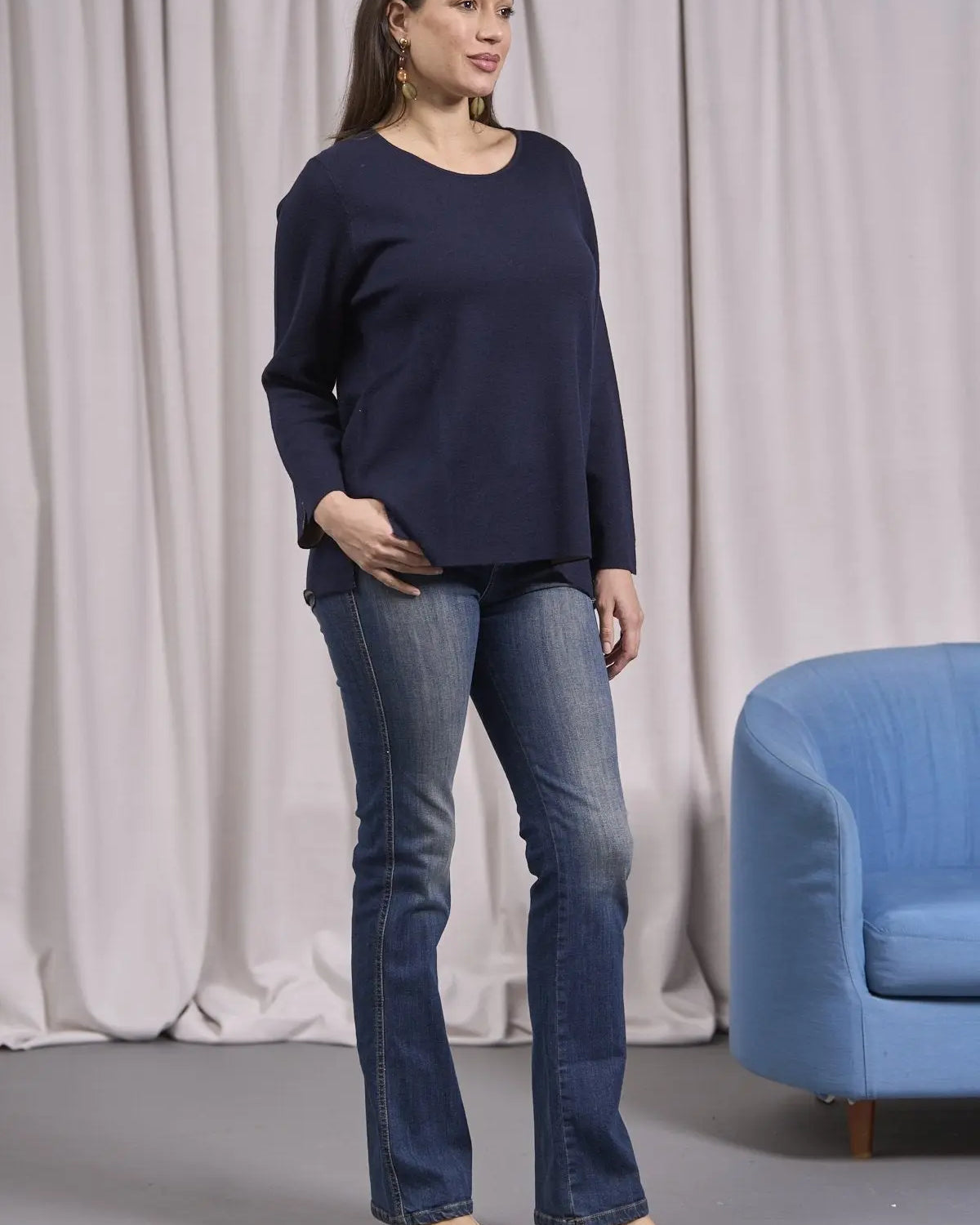 Maglia girocollo bicolor con spacchi BLU IRONICA