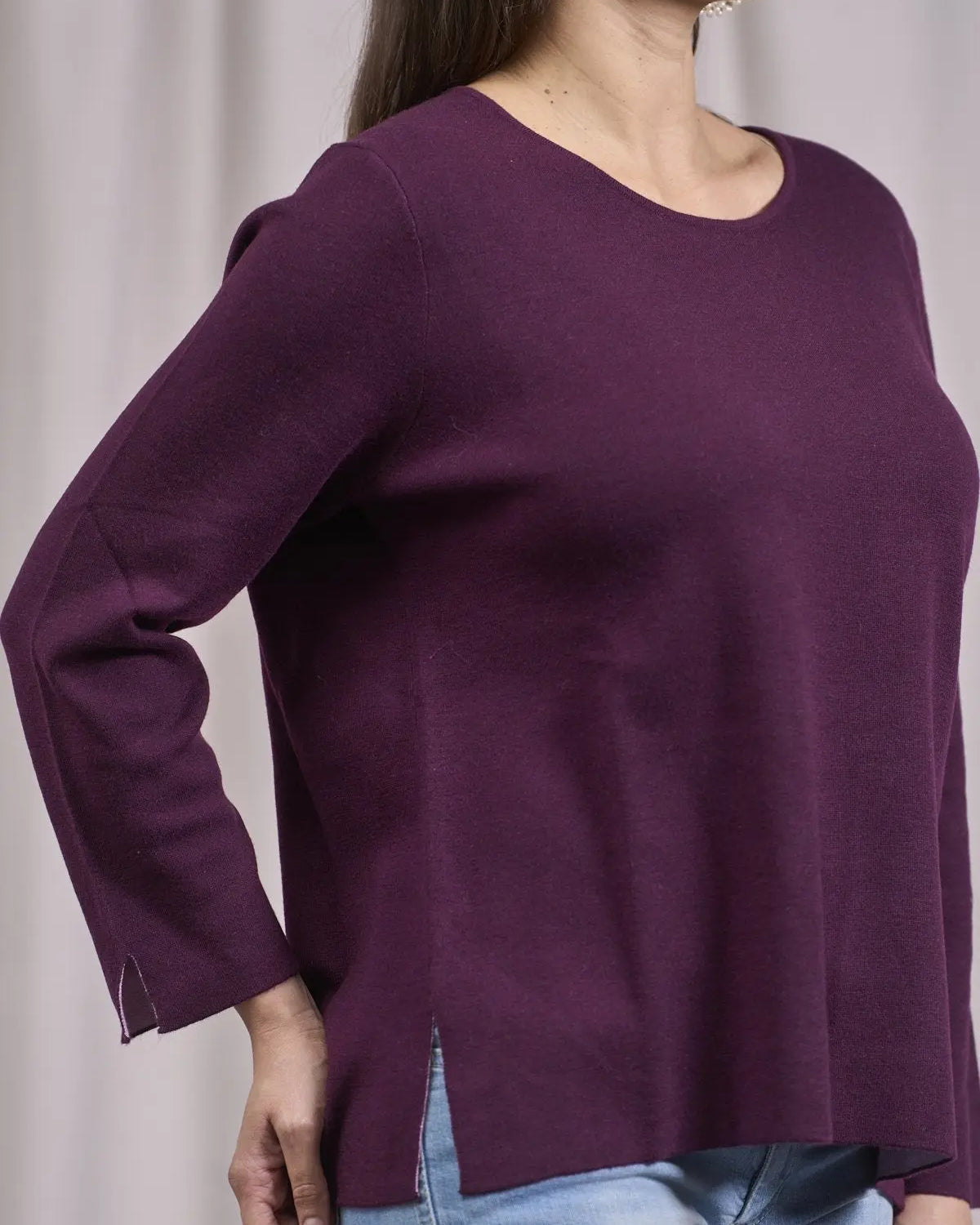 Maglia girocollo bicolor con spacchi VINO IRONICA XL