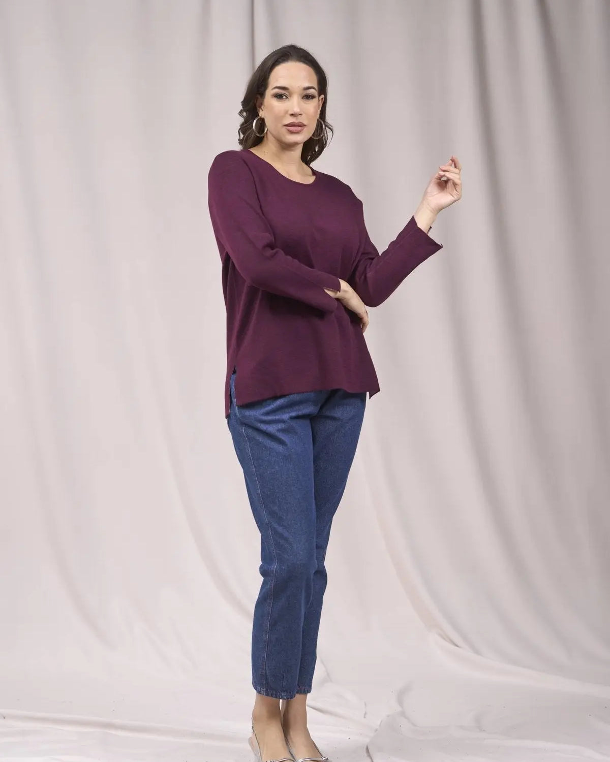 Maglia girocollo bicolor con spacchi VINO IRONICA