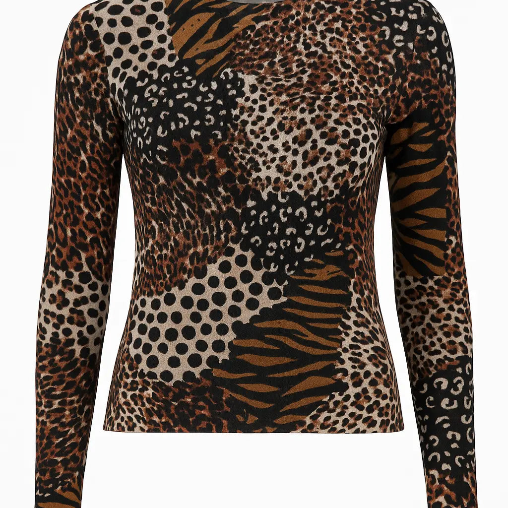 Maglia girocollo con applicazione DORABELLA XXL / Fantasia Animalier