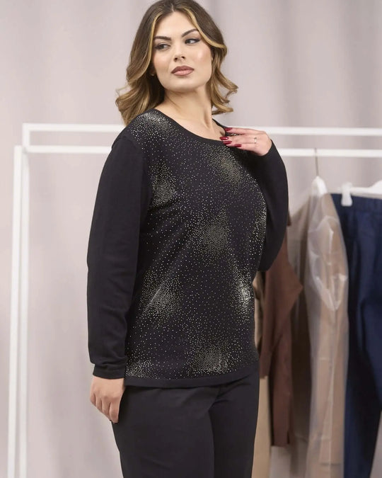 Maglia girocollo con applicazioni frontali NERO DORABELLA PIU'