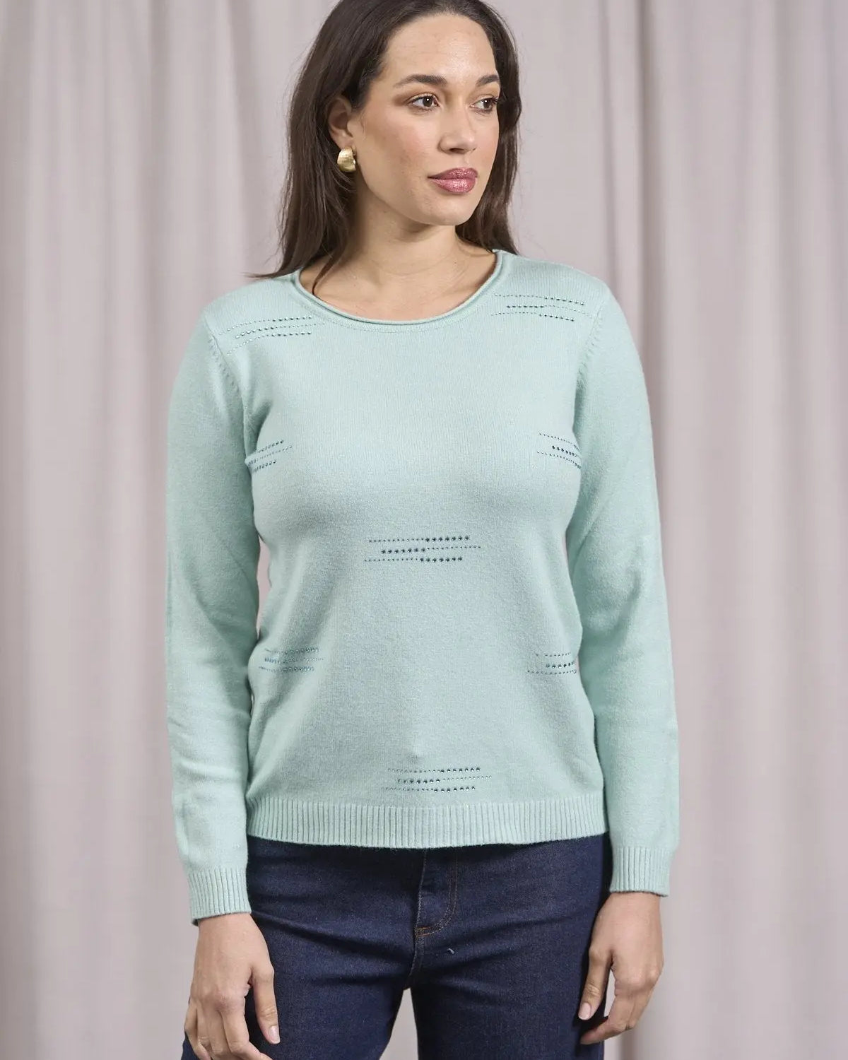 Maglia girocollo con applicazioni strass frontali ACQUA DORABELLA