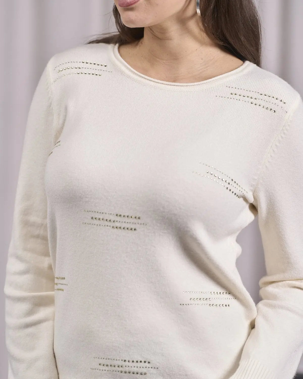 Maglia girocollo con applicazioni strass frontali BURRO DORABELLA XXL