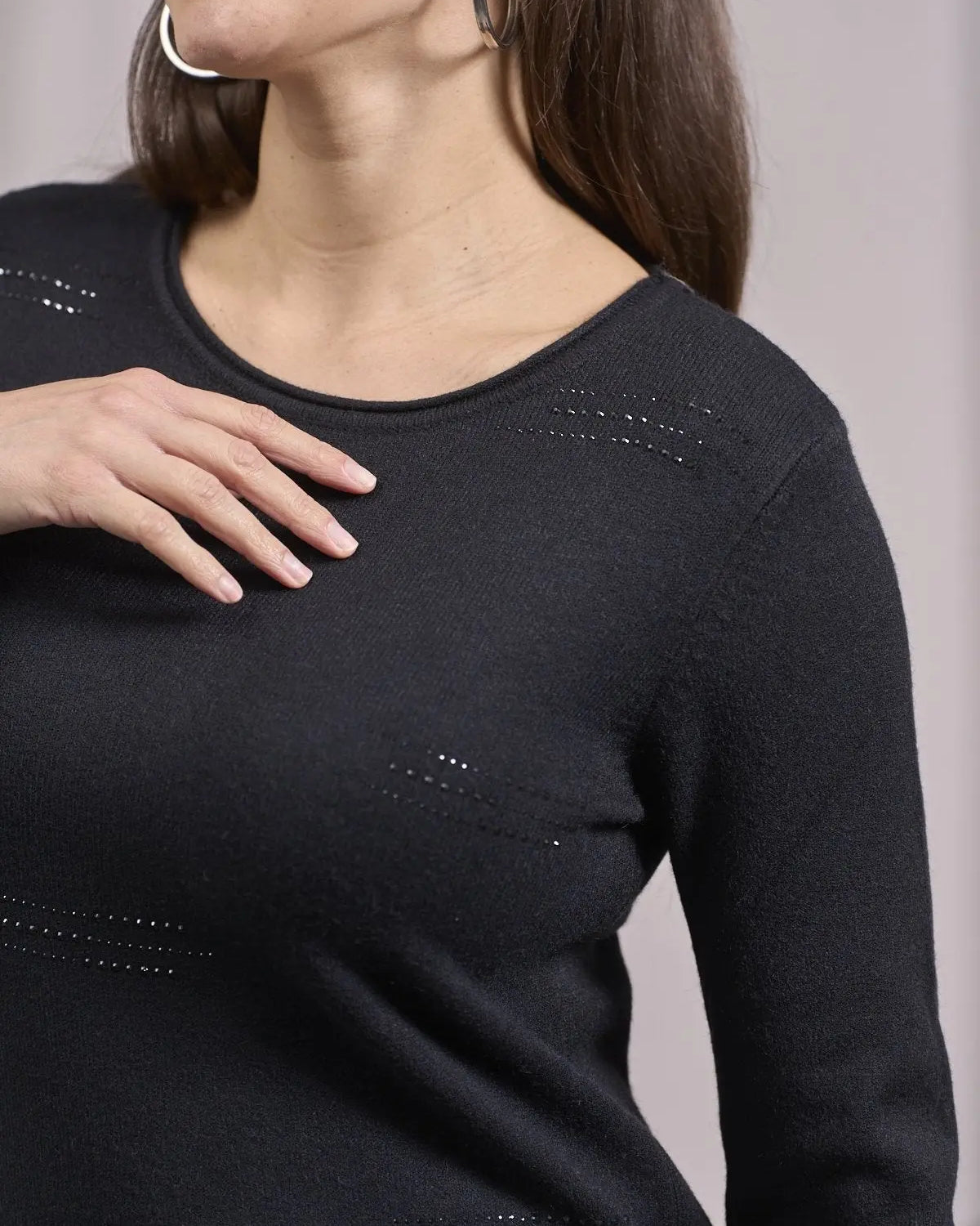 Maglia girocollo con applicazioni strass frontali NERO DORABELLA XXL