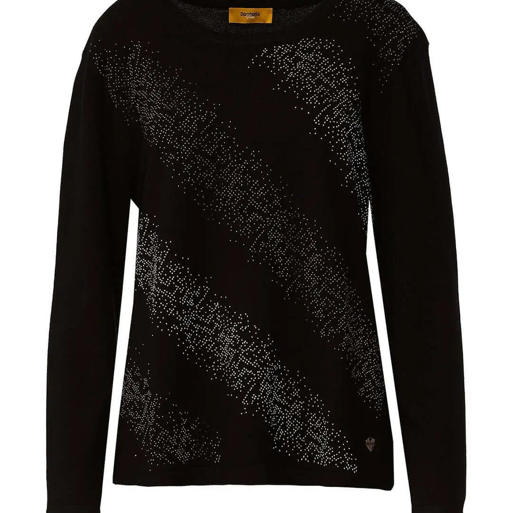 Maglia girocollo con applicazioni strass frontali NERO DORABELLA PIU' XXXL