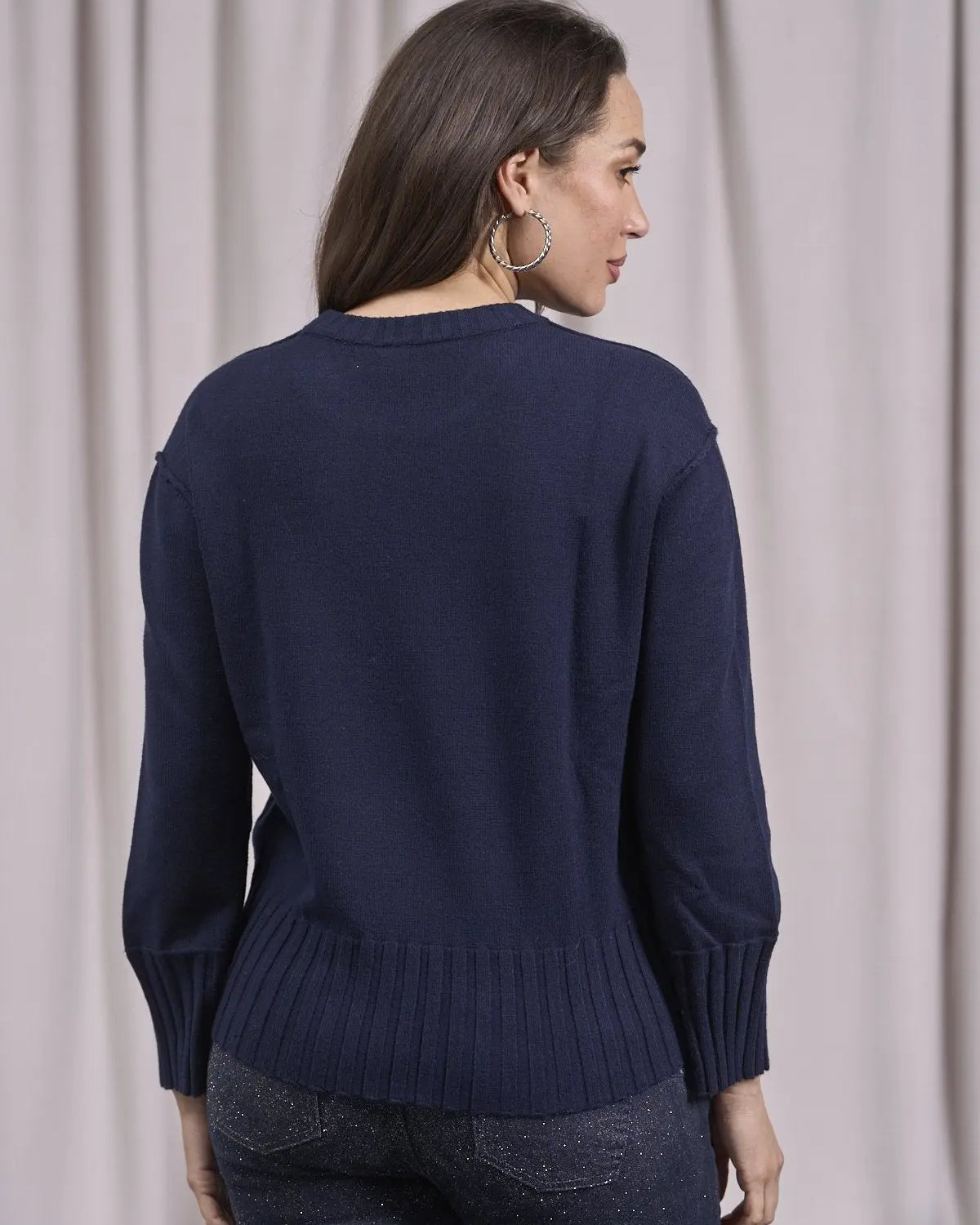 Maglia girocollo con bordi a costine larghe BLU IRONICA