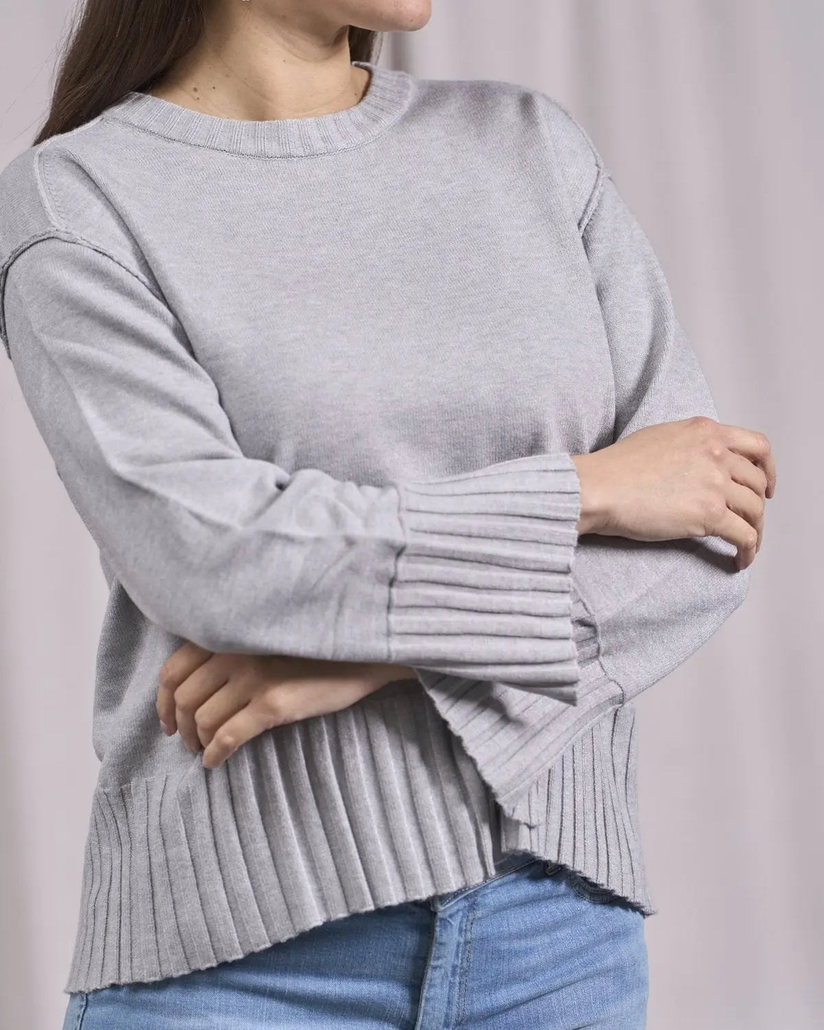 Maglia girocollo con bordi a costine larghe GRIGIO MELANGE IRONICA