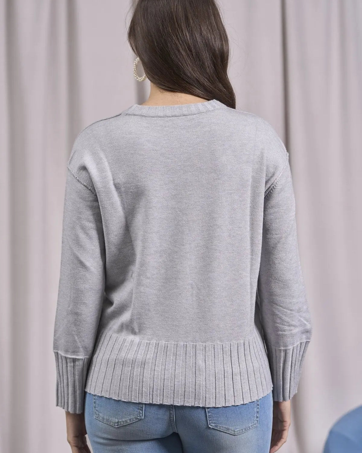 Maglia girocollo con bordi a costine larghe GRIGIO MELANGE IRONICA